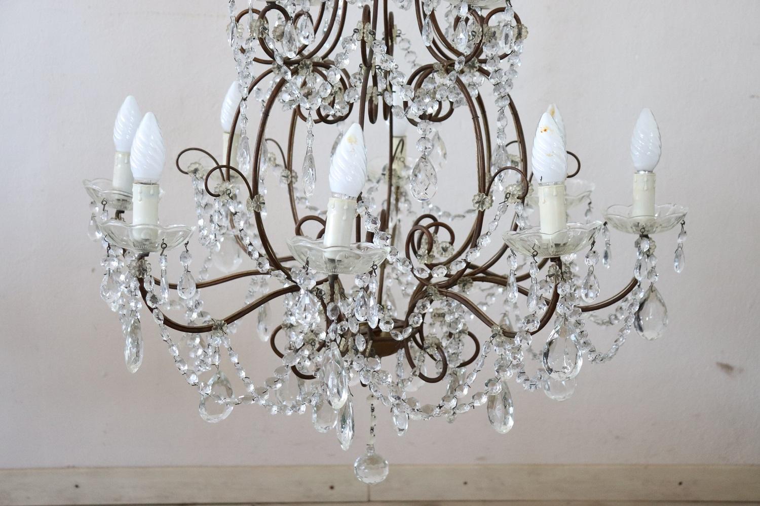 Early 20th Century Italian Louis XVI Style Bronze and Crystals Chandelier For Sale 1