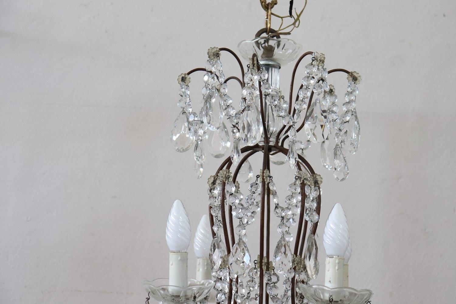 Early 20th Century Italian Louis XVI Style Bronze and Crystals Chandelier For Sale 3