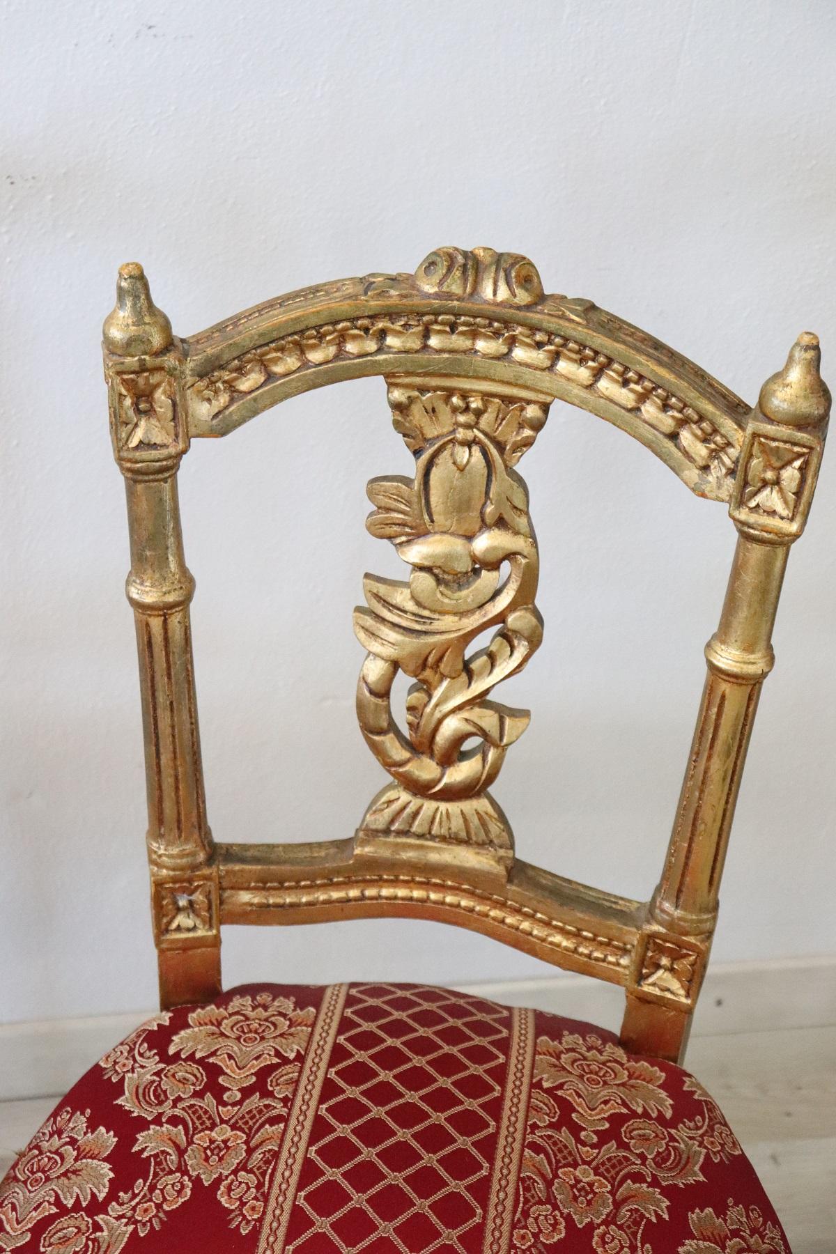 Early 20th Century Italian Louis XVI Style Carved and Gilded Wood Four Chairs 2