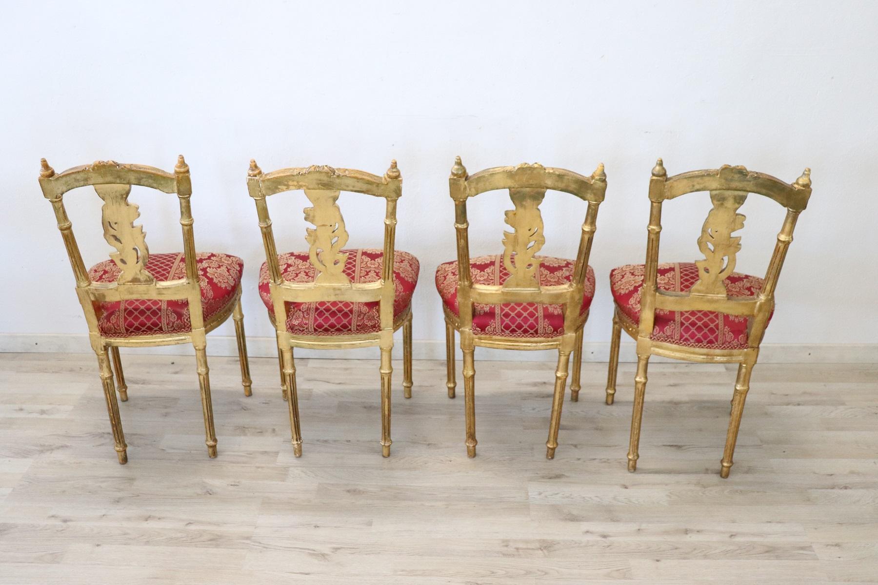 Early 20th Century Italian Louis XVI Style Carved and Gilded Wood Four Chairs 5