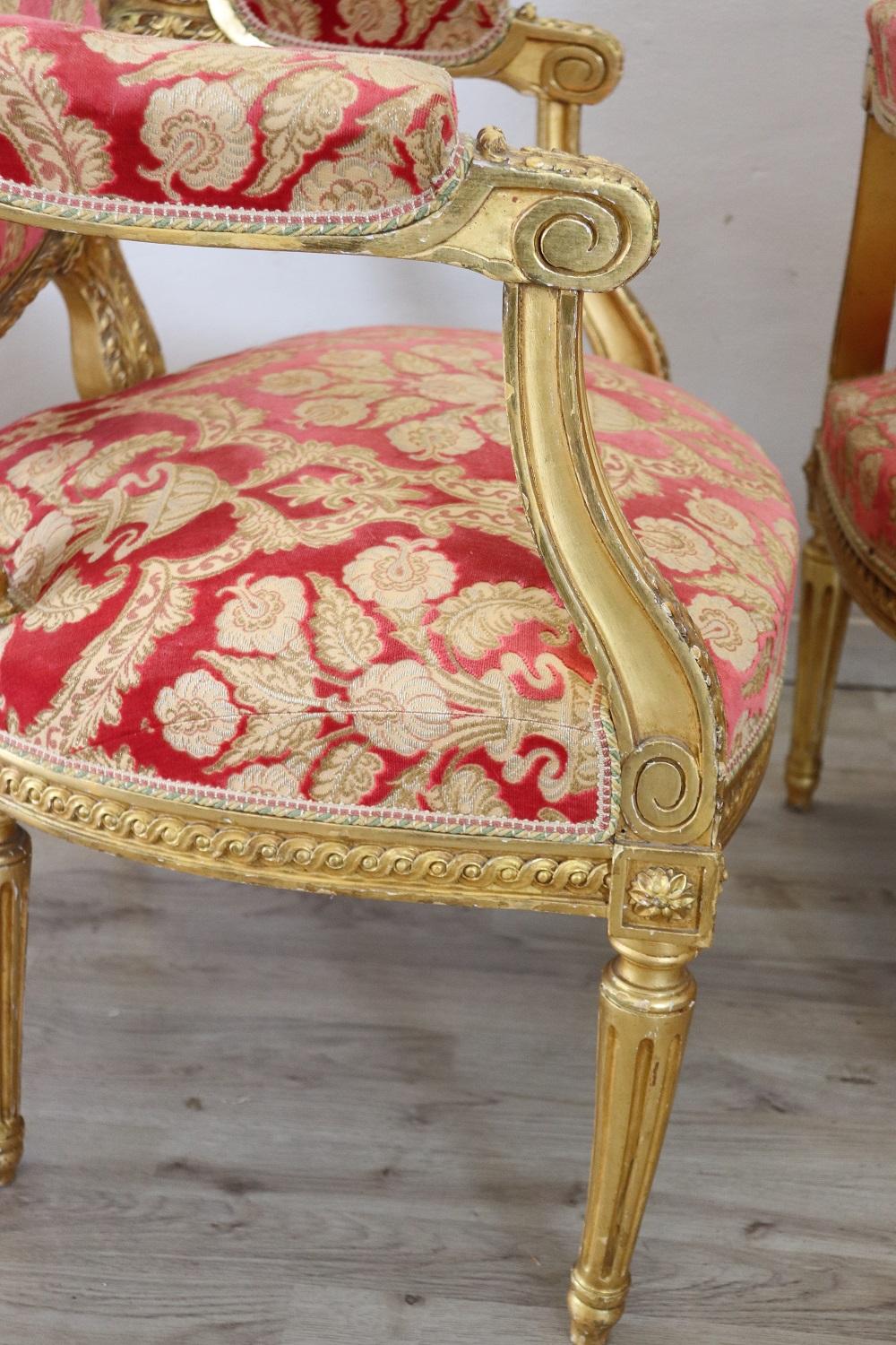 Vergoldetes Wohnzimmer- oder Salon-Set im italienischen Louis-XVI-Stil des frühen 20. Jahrhunderts im Angebot 10