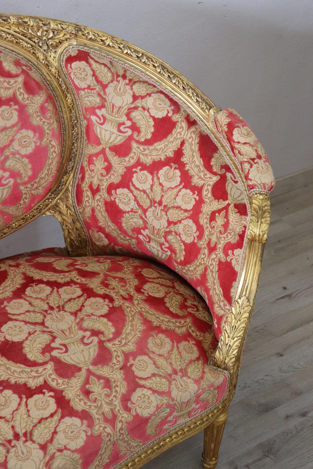 Ensemble de salon ou ensemble de salon doré de style Louis XVI italien du début du XXe siècle Bon état - En vente à Casale Monferrato, IT