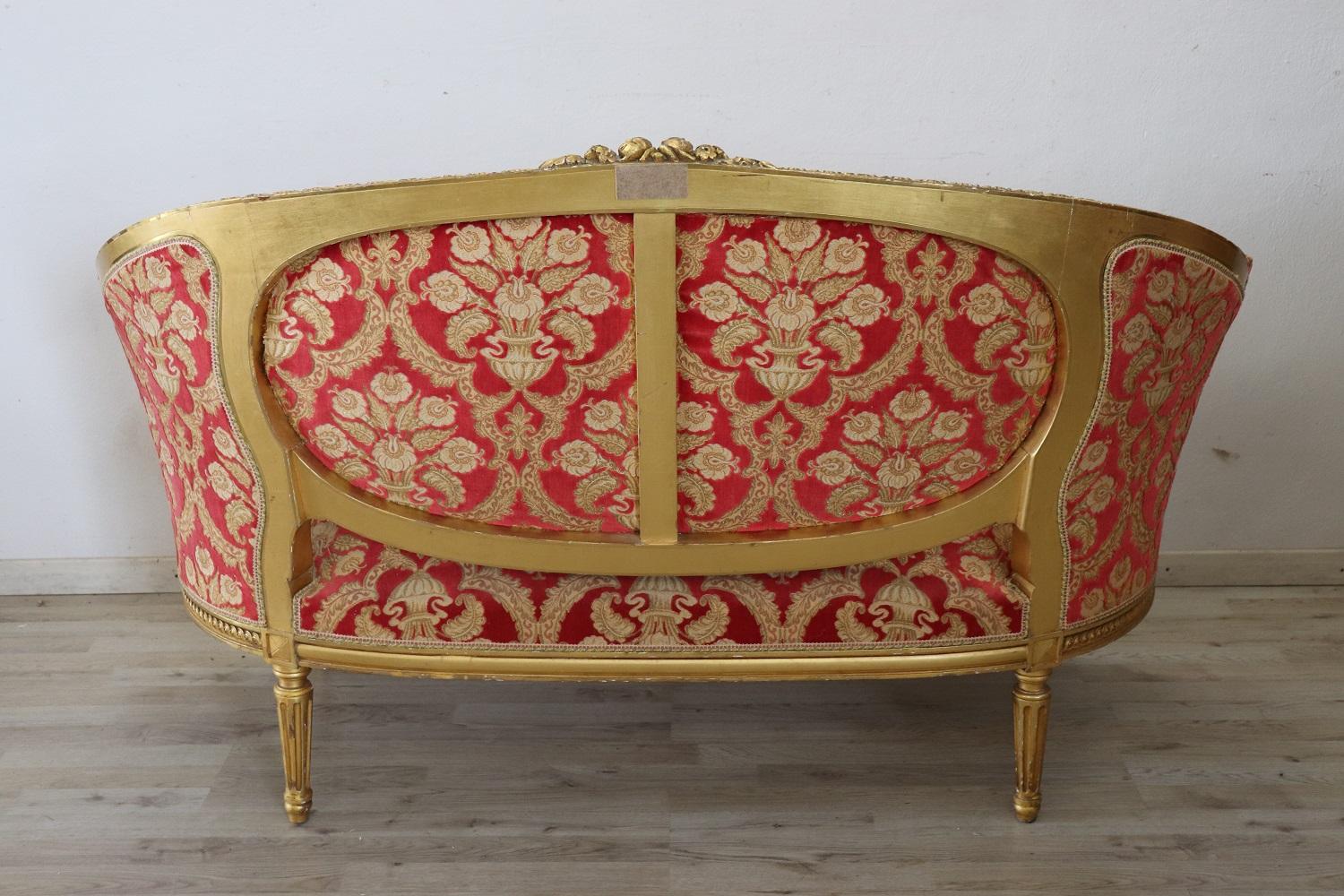 Vergoldetes Wohnzimmer- oder Salon-Set im italienischen Louis-XVI-Stil des frühen 20. Jahrhunderts im Angebot 1