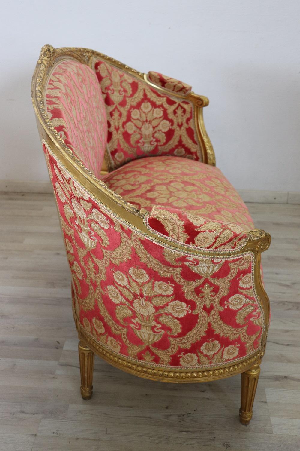 Ensemble de salon ou ensemble de salon doré de style Louis XVI italien du début du XXe siècle en vente 3