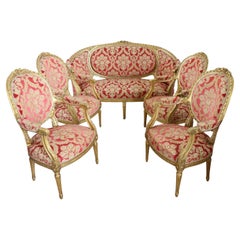 Early 20th Century Italian Louis XVI Style Gilded Living Room Set or Salon Suite
