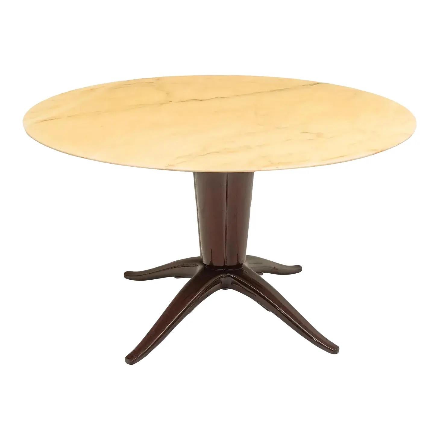 Early 20th Century Italian Mahogany Art Deco Marble Top Dining Table For Sale