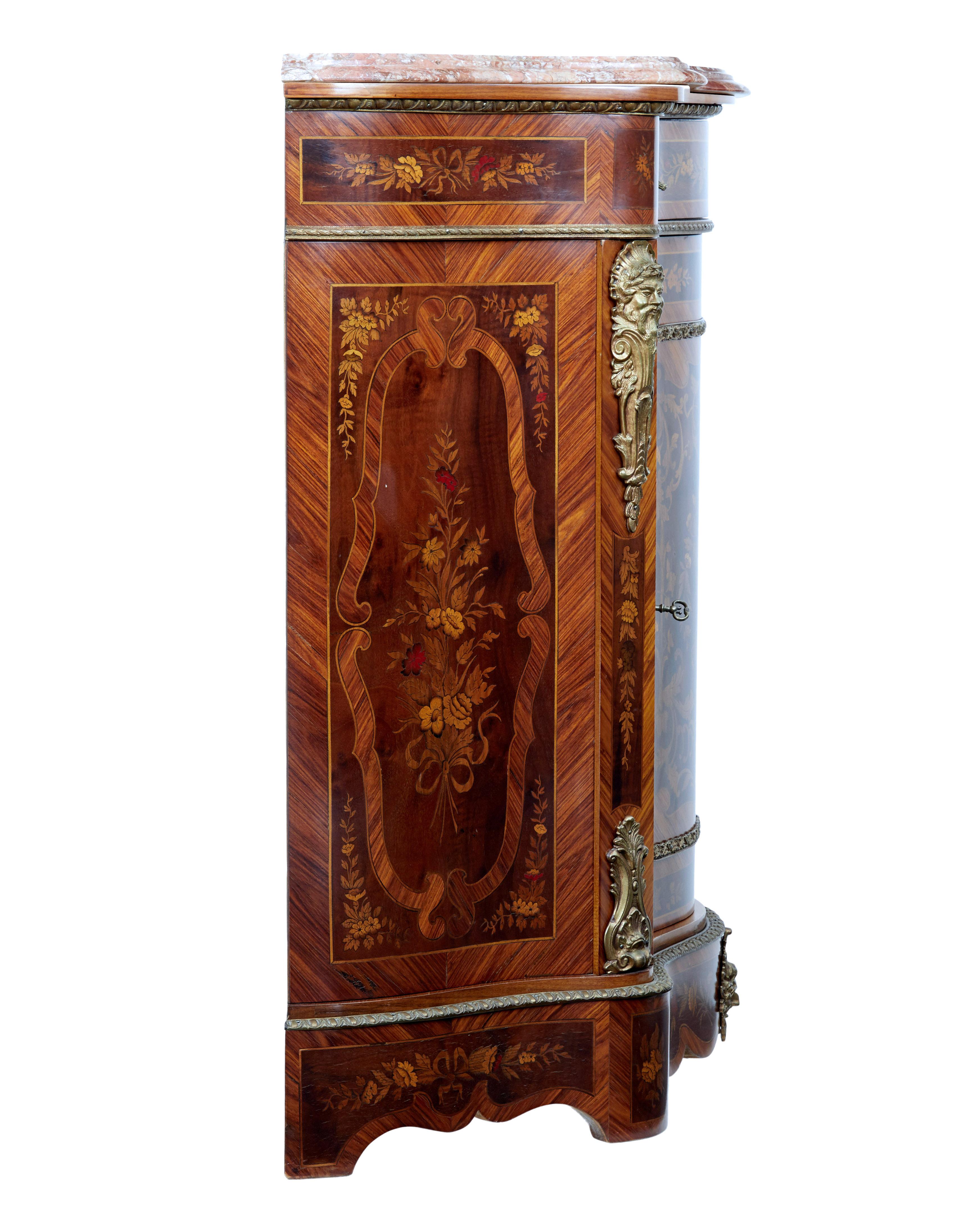 Late Victorian Early 20th Century Italian Mahogany Inlaid Serpentine Sideboard