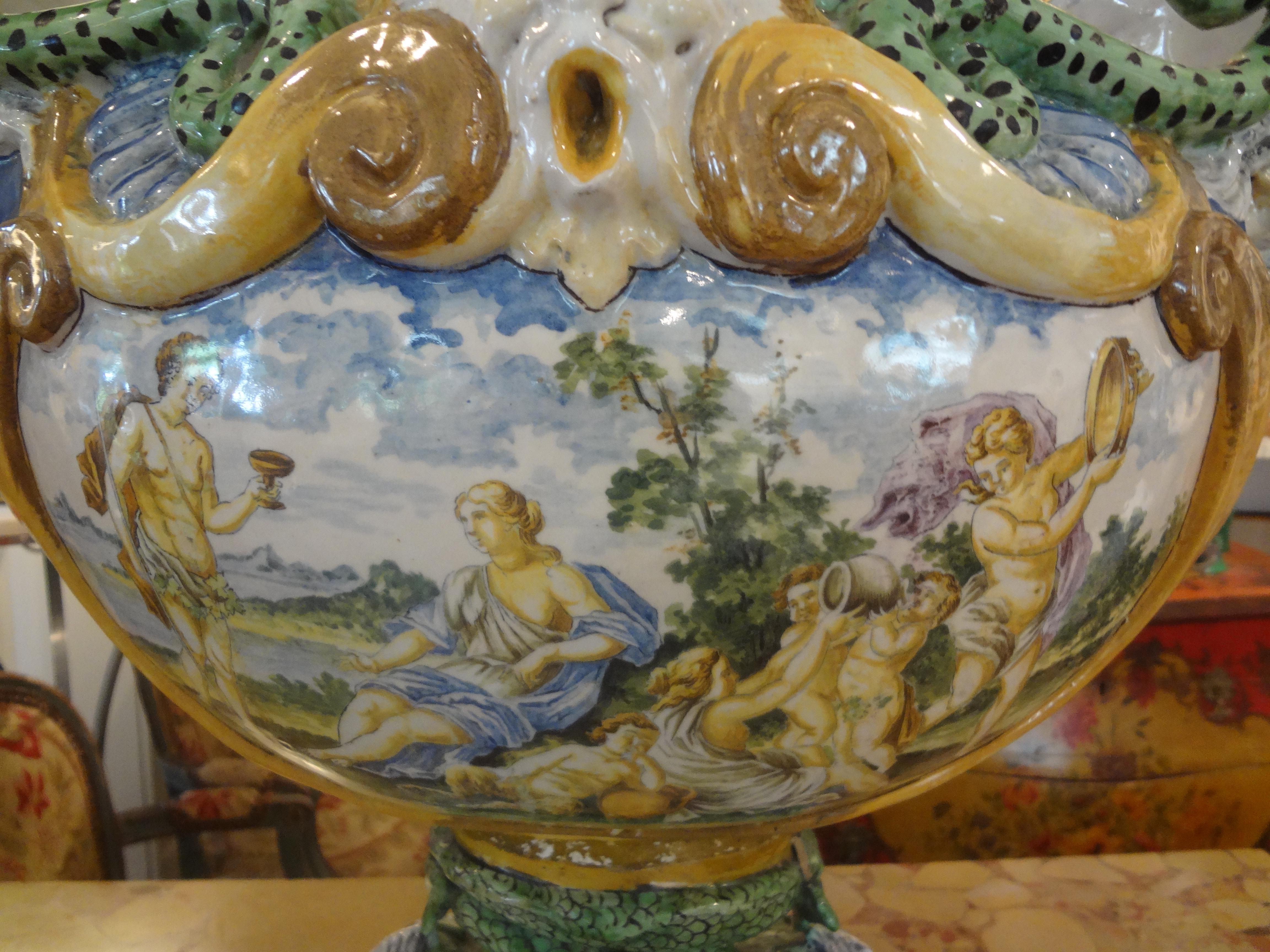 Early 20th Century Italian Majolica Urn For Sale 5