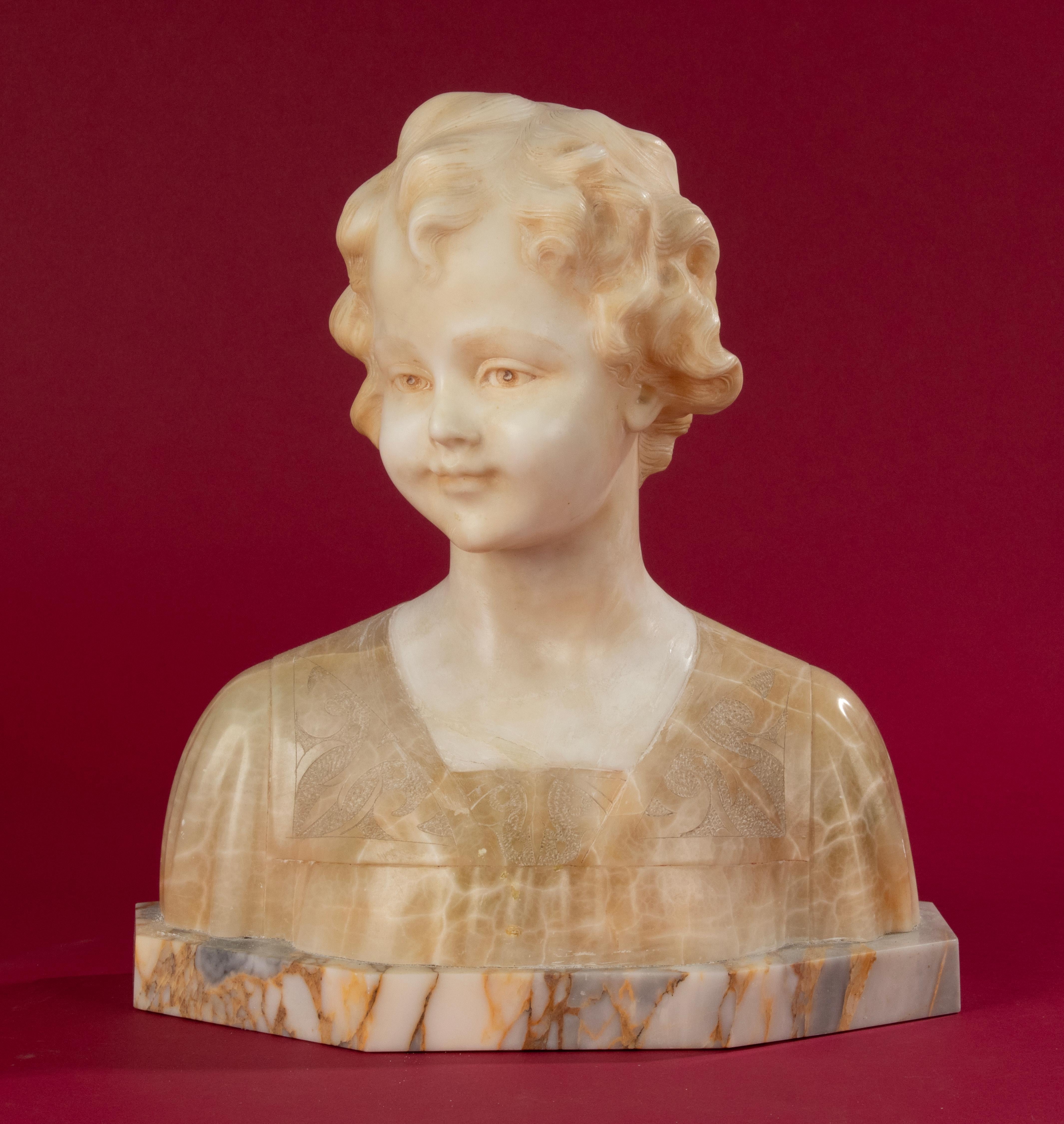 Art Deco Early 20th Century Italian Marble Bust of a Child by Trefoloni