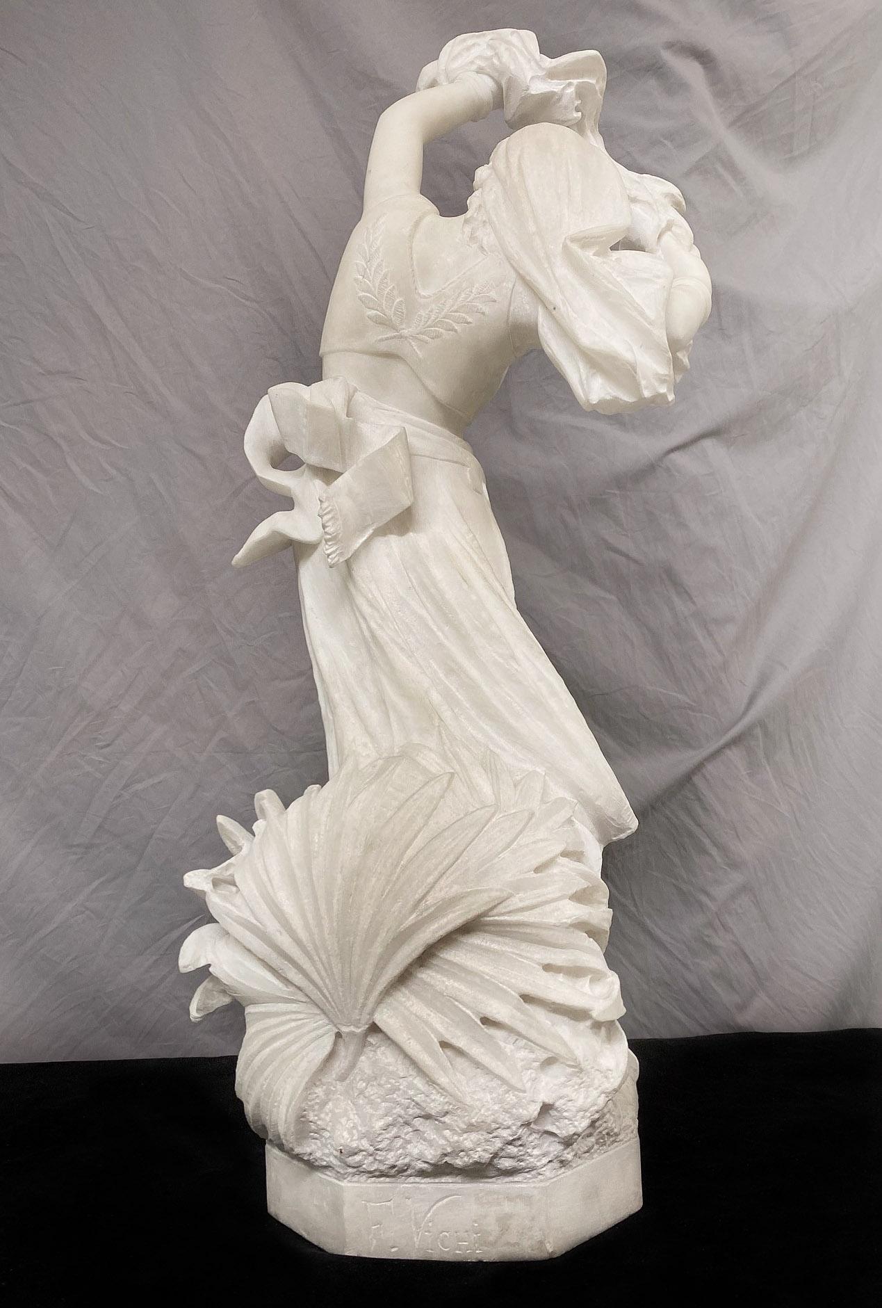 Belle Époque Early 20th Century Italian Marble Figure of an Exotic Dancer Ferdinando Vichi For Sale