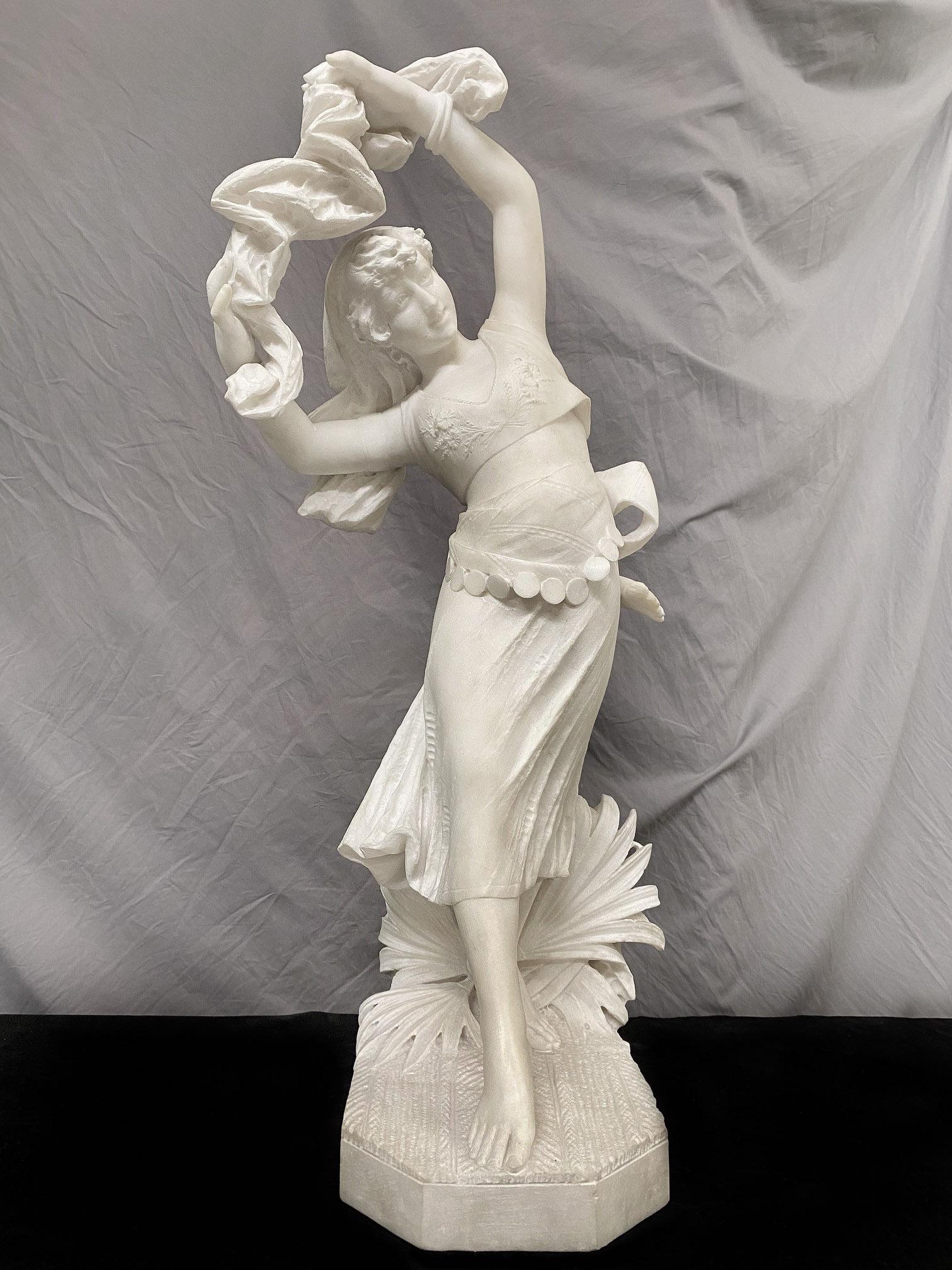 Hand-Carved Early 20th Century Italian Marble Figure of an Exotic Dancer Ferdinando Vichi For Sale