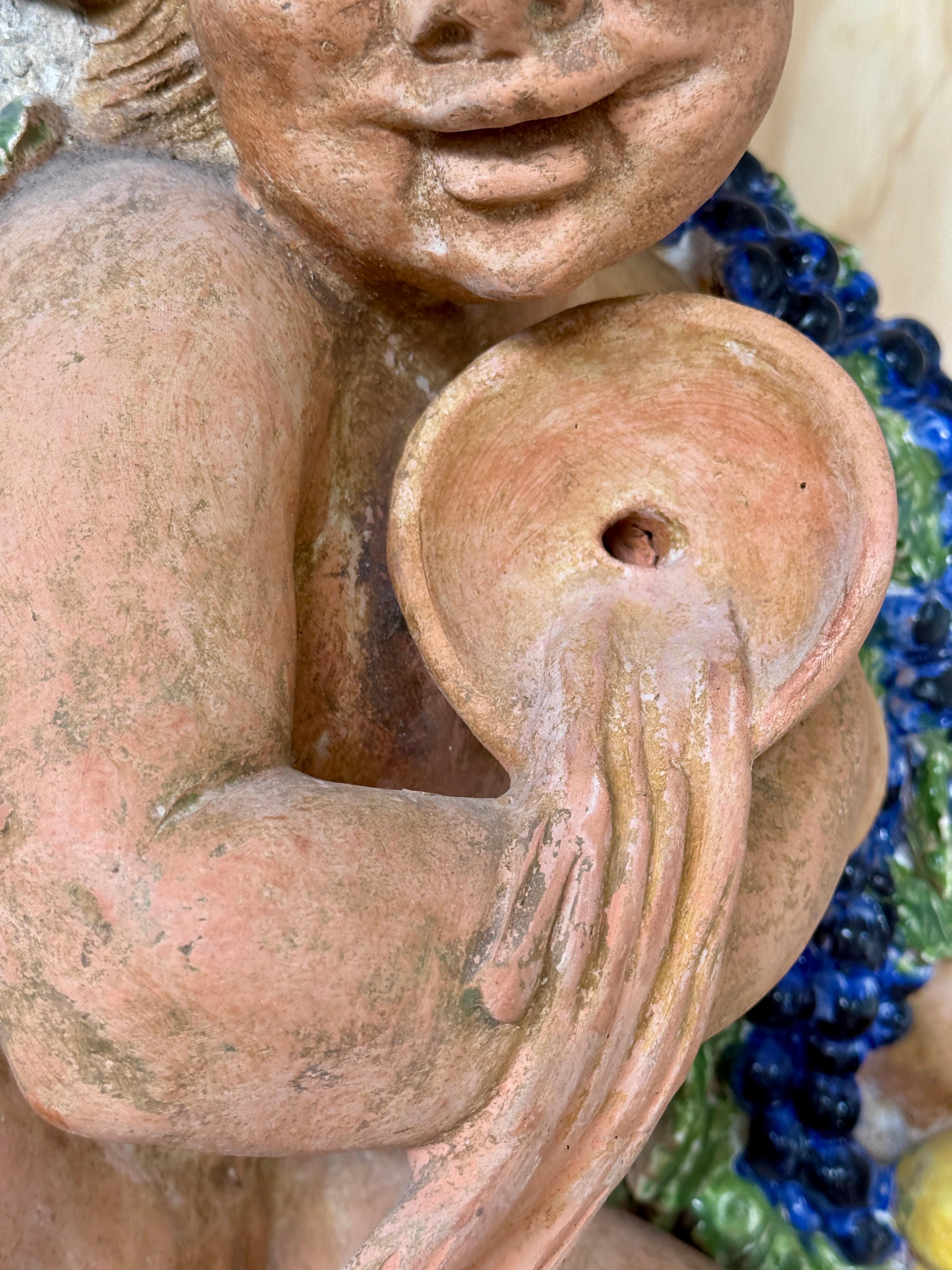 Early 20th Century Italian Mediterranean Terracotta Sculptural Bacchus Fountain For Sale 6