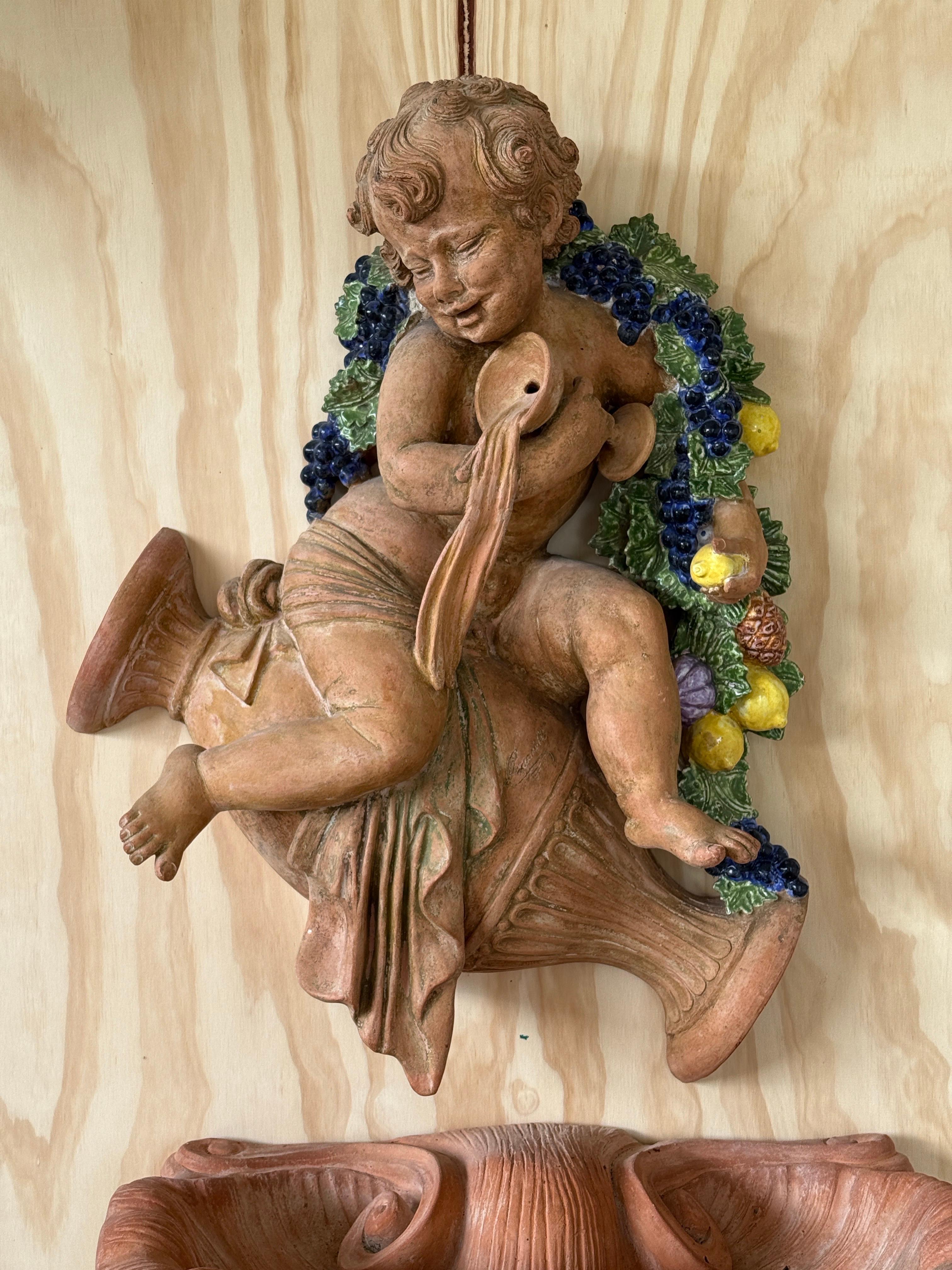 Early 20th Century Italian Mediterranean Terracotta Sculptural Bacchus Fountain For Sale 7