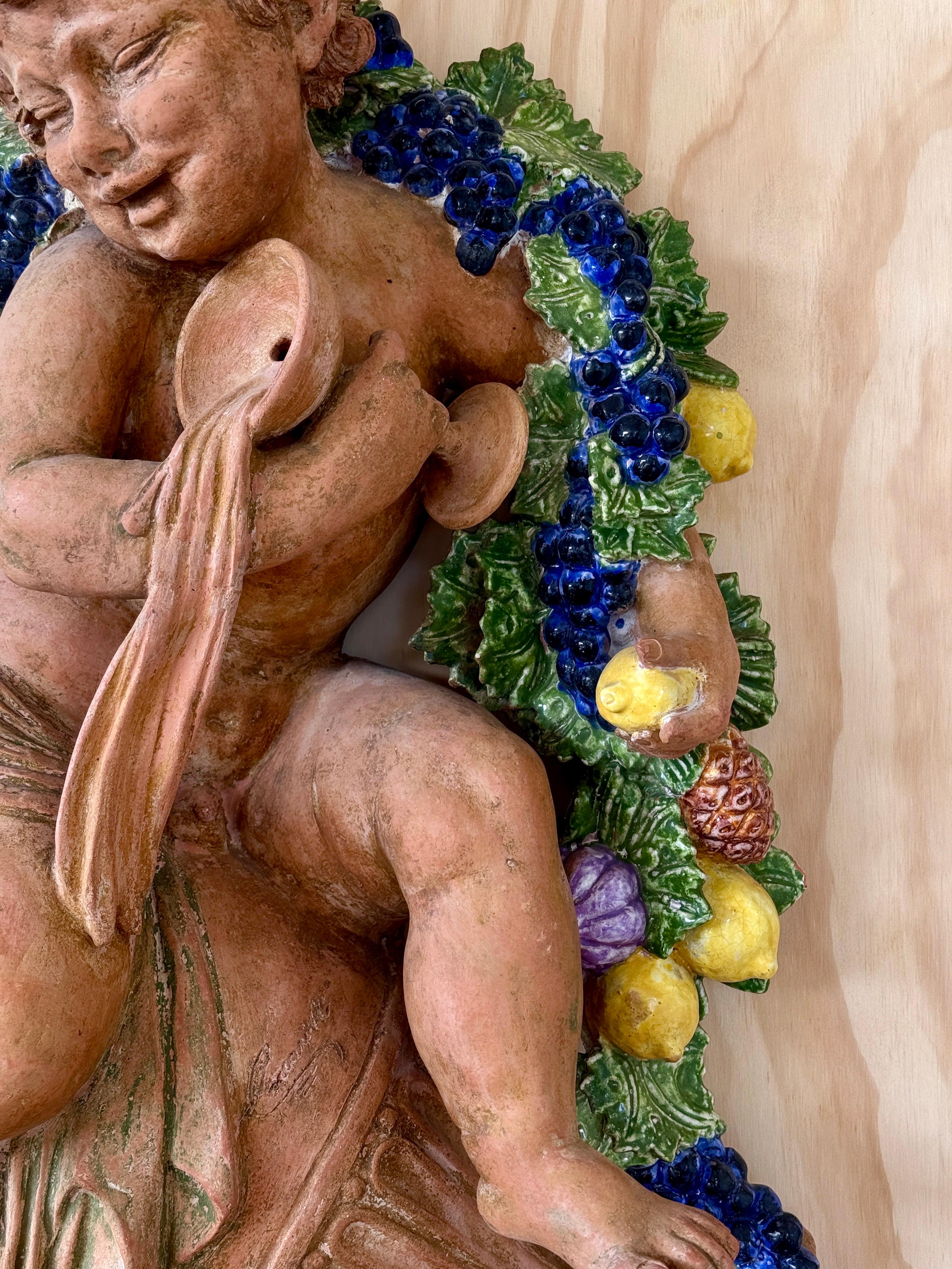 Early 20th Century Italian Mediterranean Terracotta Sculptural Bacchus Fountain For Sale 8
