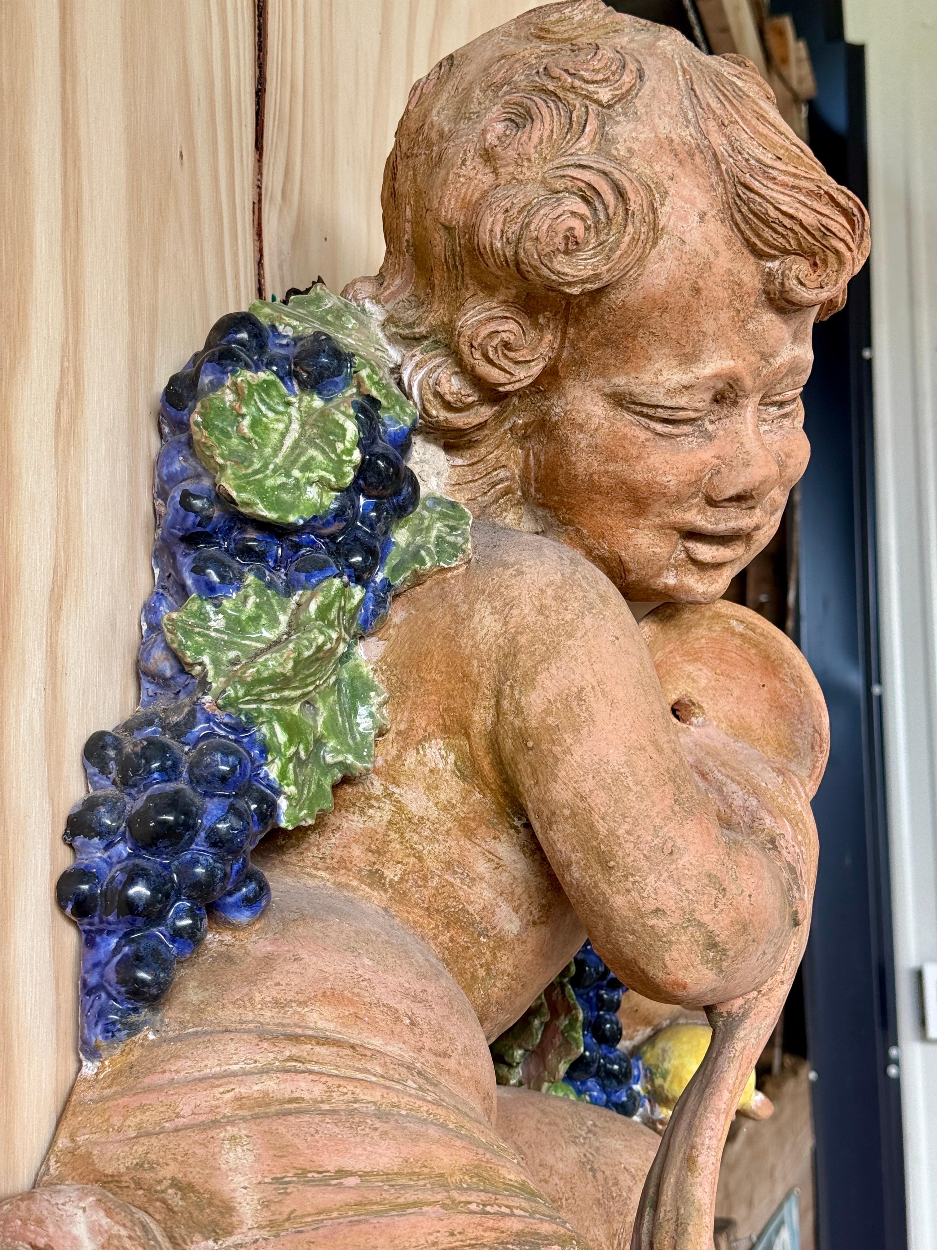 Early 20th Century Italian Mediterranean Terracotta Sculptural Bacchus Fountain For Sale 9