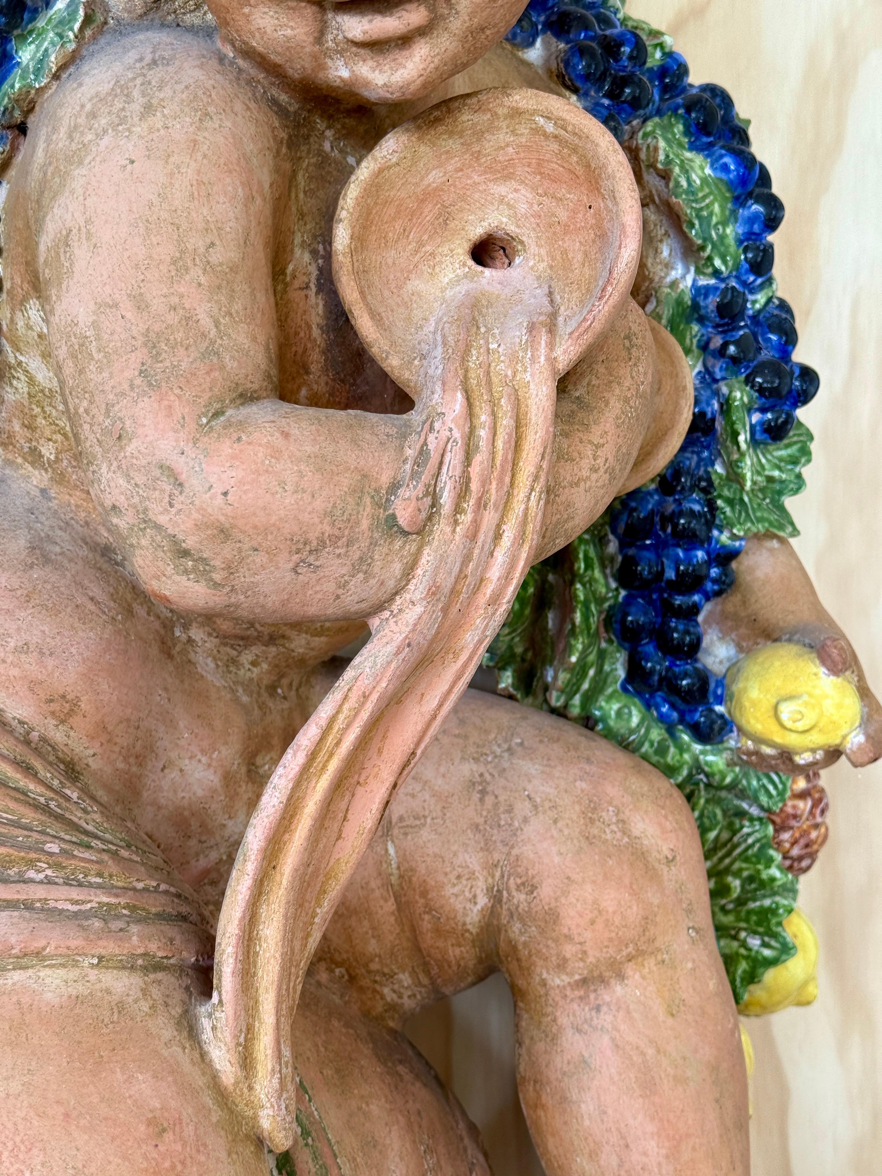Early 20th Century Italian Mediterranean Terracotta Sculptural Bacchus Fountain For Sale 11