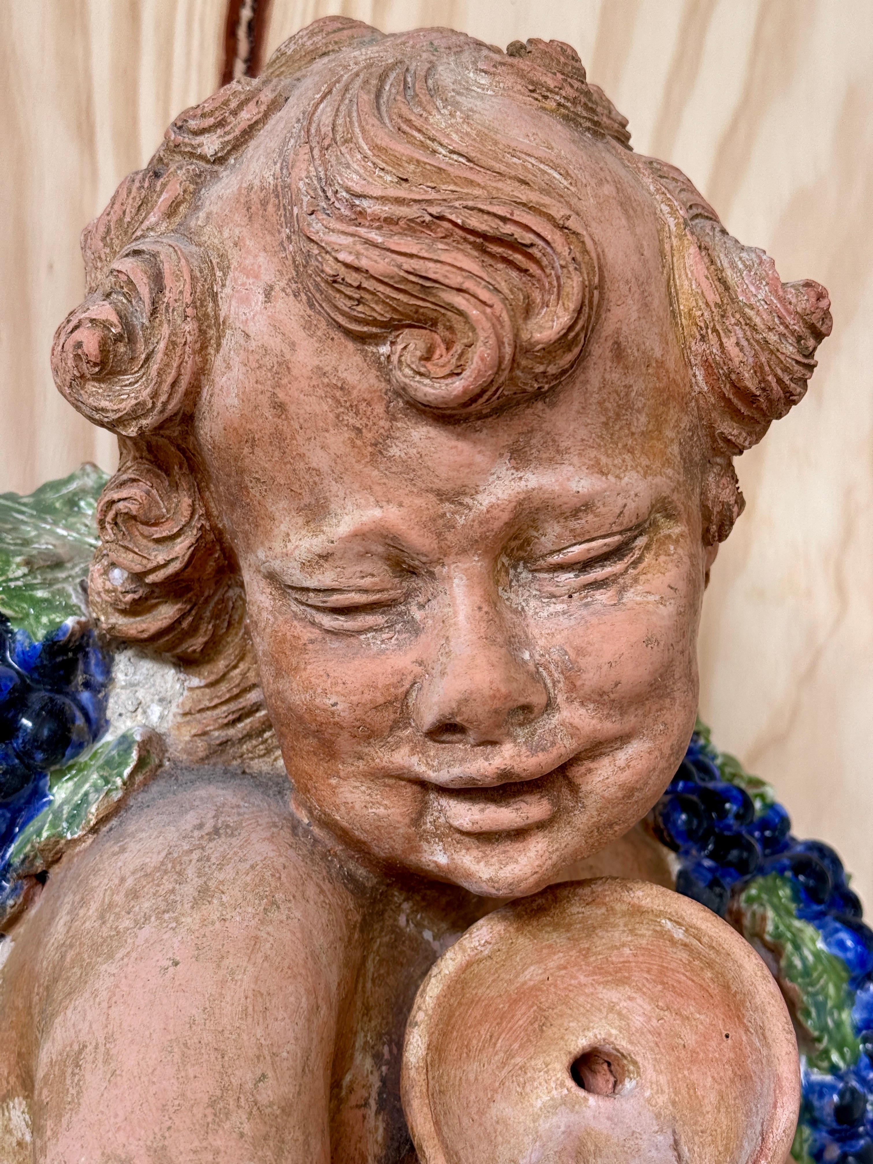 Early 20th Century Italian Mediterranean Terracotta Sculptural Bacchus Fountain In Good Condition For Sale In North Fort Myers, FL