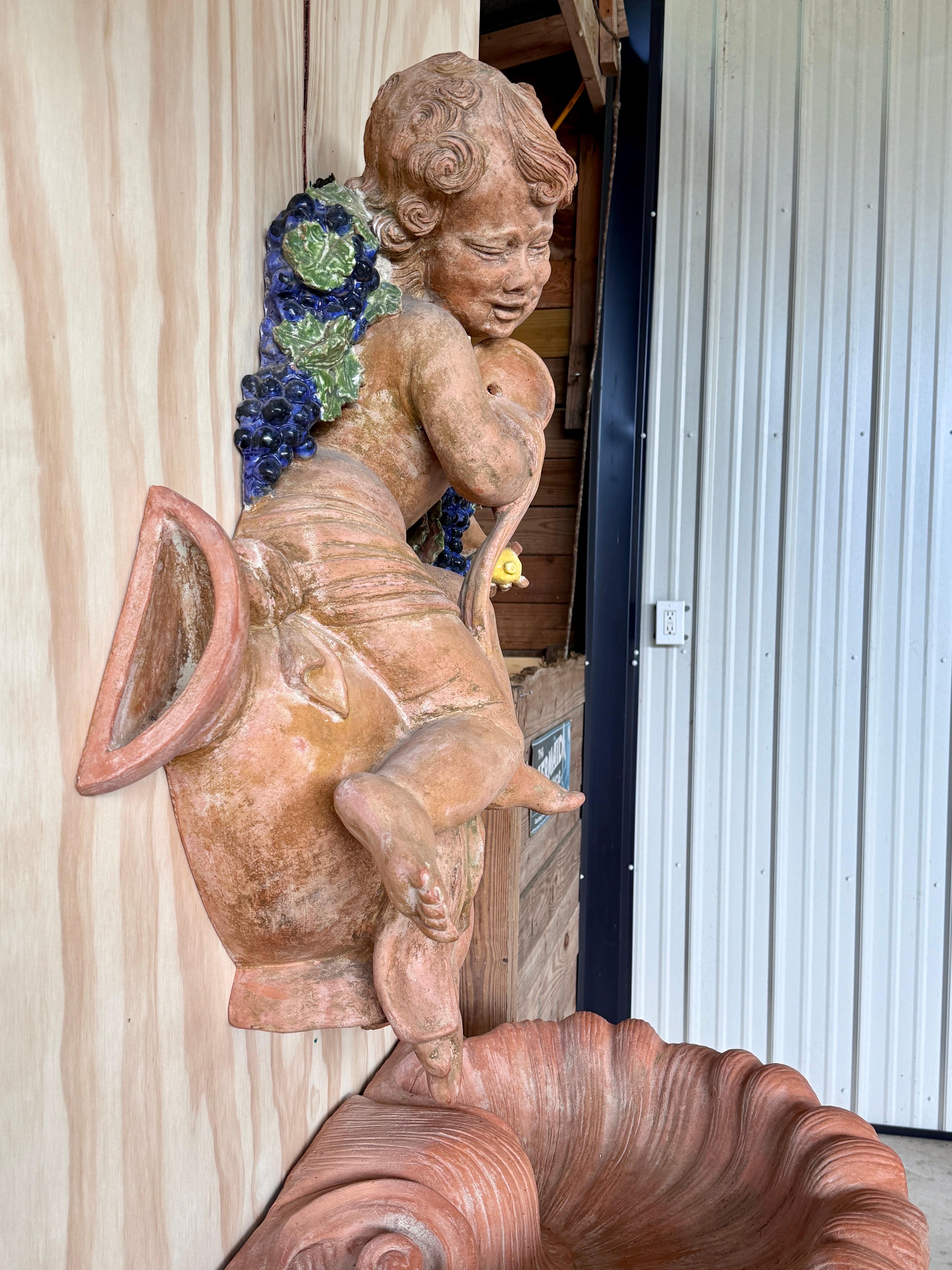 Clay Early 20th Century Italian Mediterranean Terracotta Sculptural Bacchus Fountain For Sale
