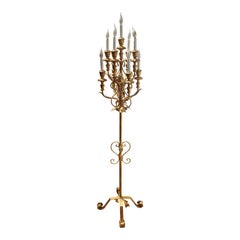 Early 20th Century Italian Metal Gold Gilt Cadelabra Floor Lamp