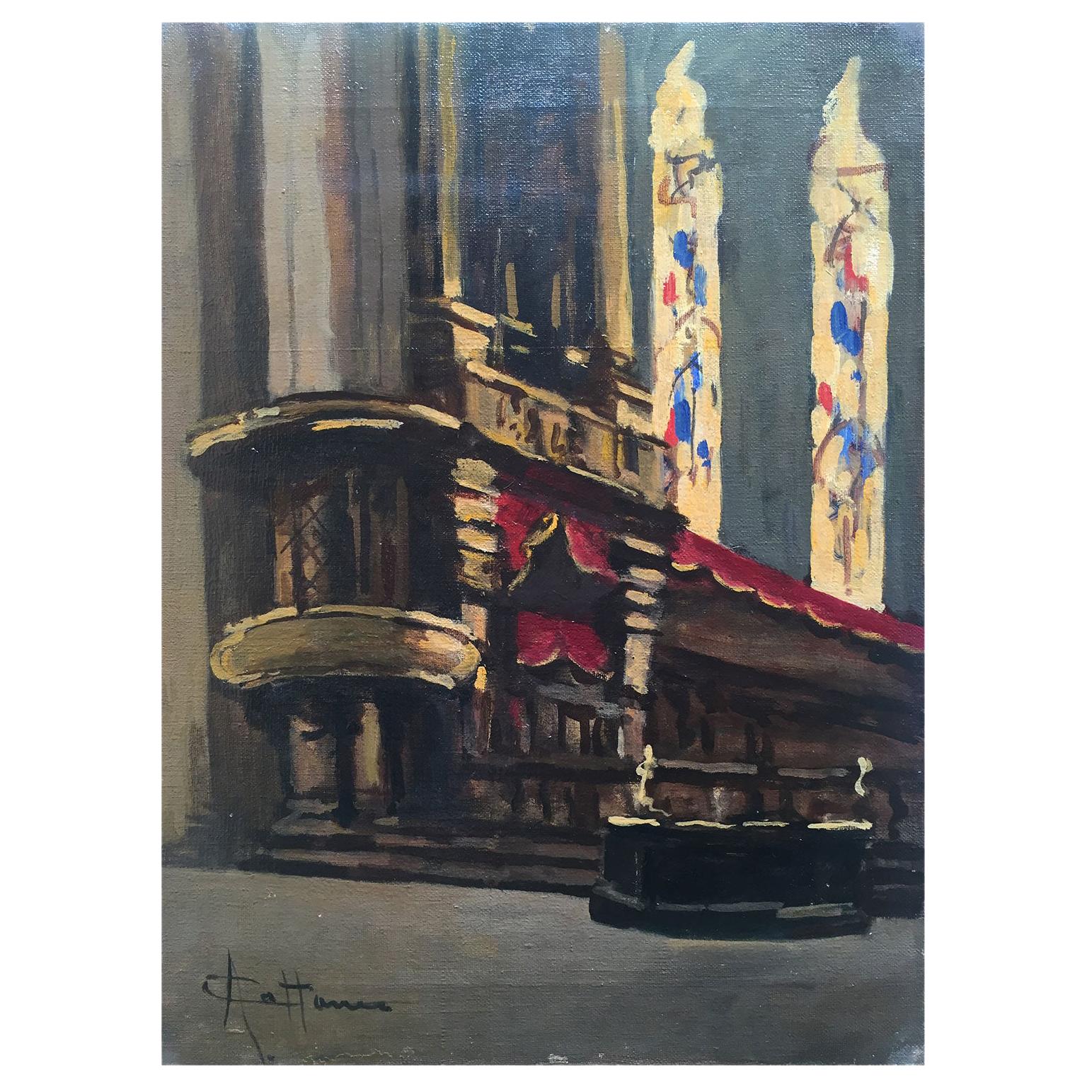Early 20th Century Italian Milan Duomo Cathedral Interior by Achille Cattaneo For Sale