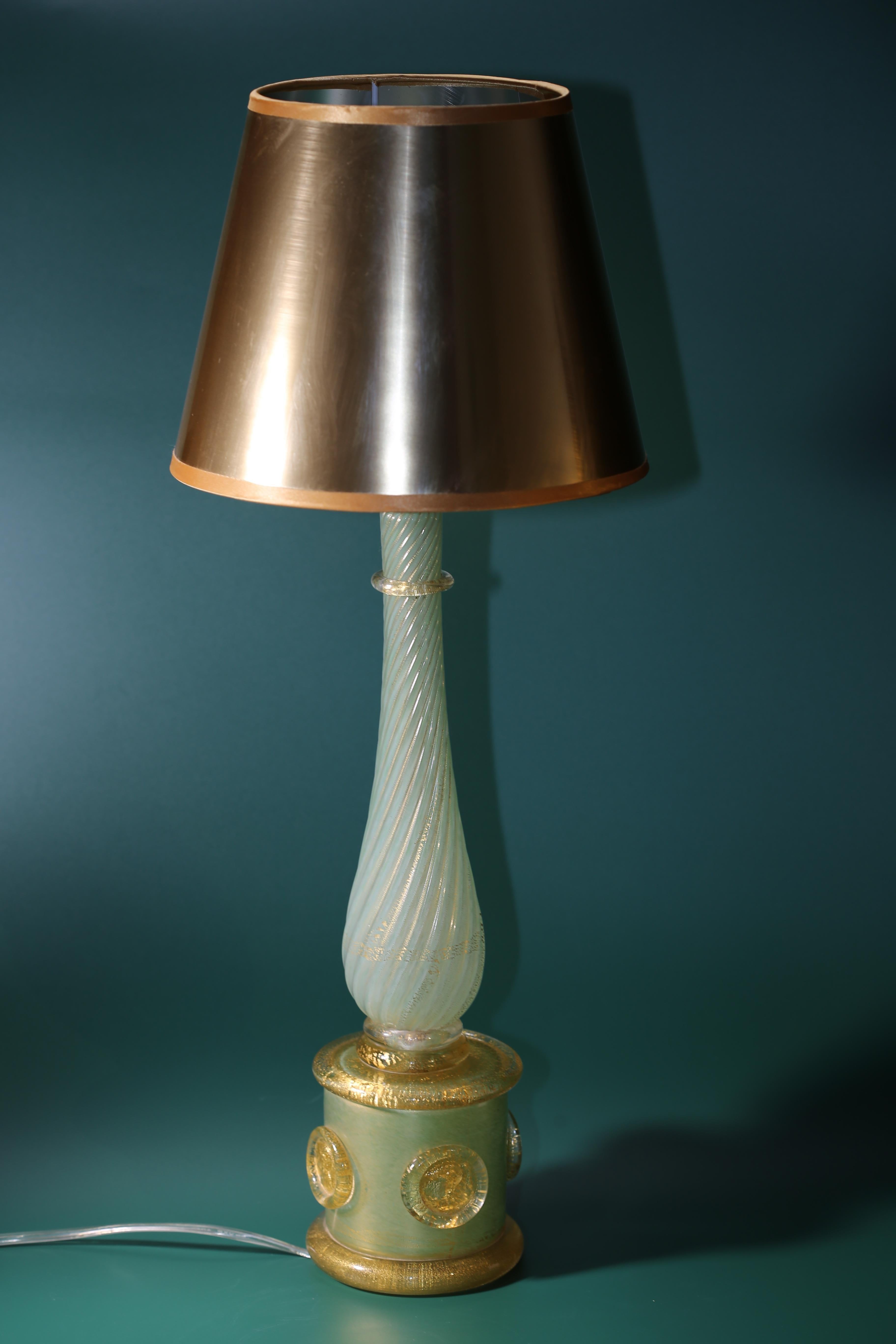 Vintage lamp made from Murano Glass. Made in Italy. New custom made lampshade. Rewired with new plug and electric wire.