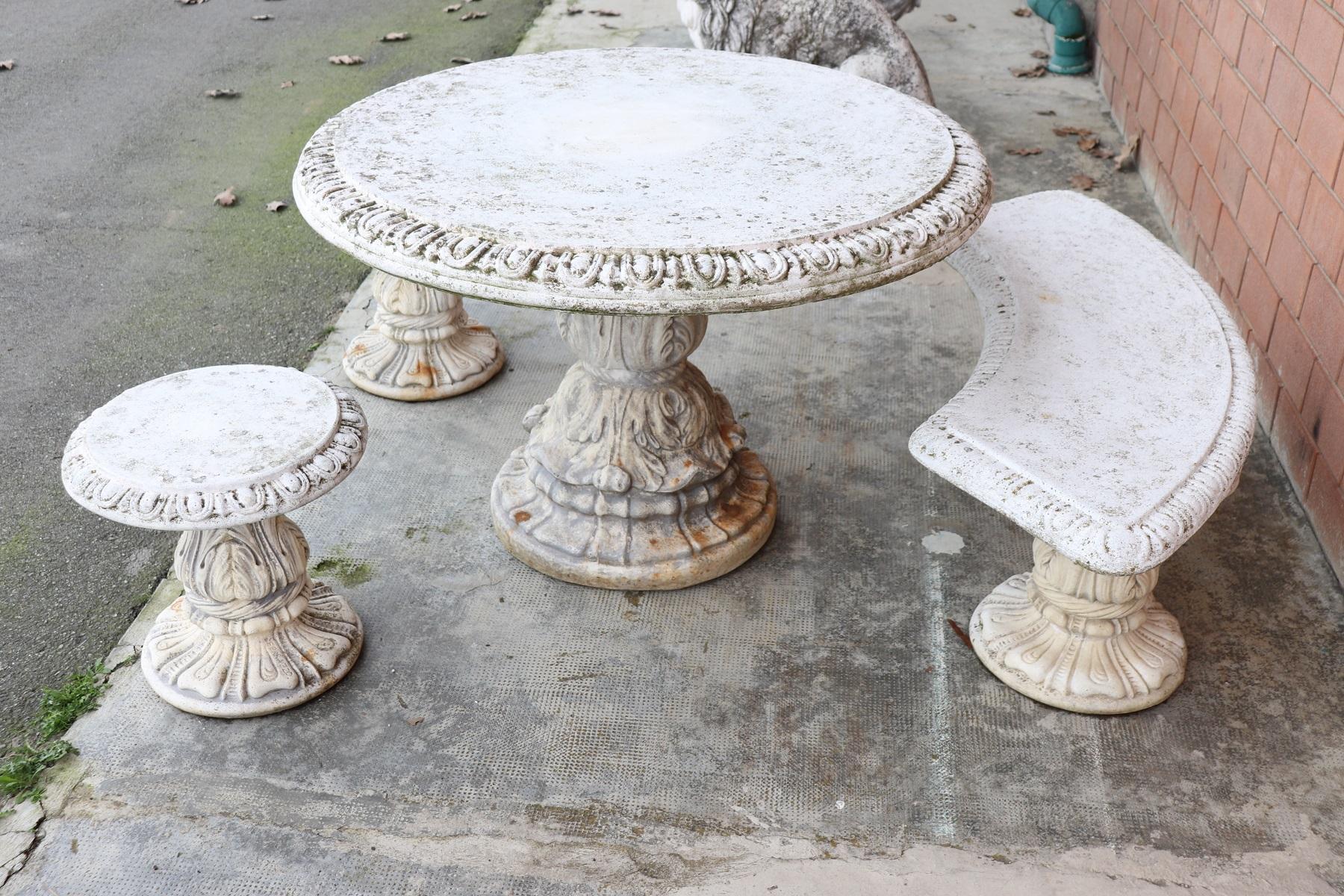 Early 20th Century Italian Neoclassical Garden Set Table Bench and Two Stools 4