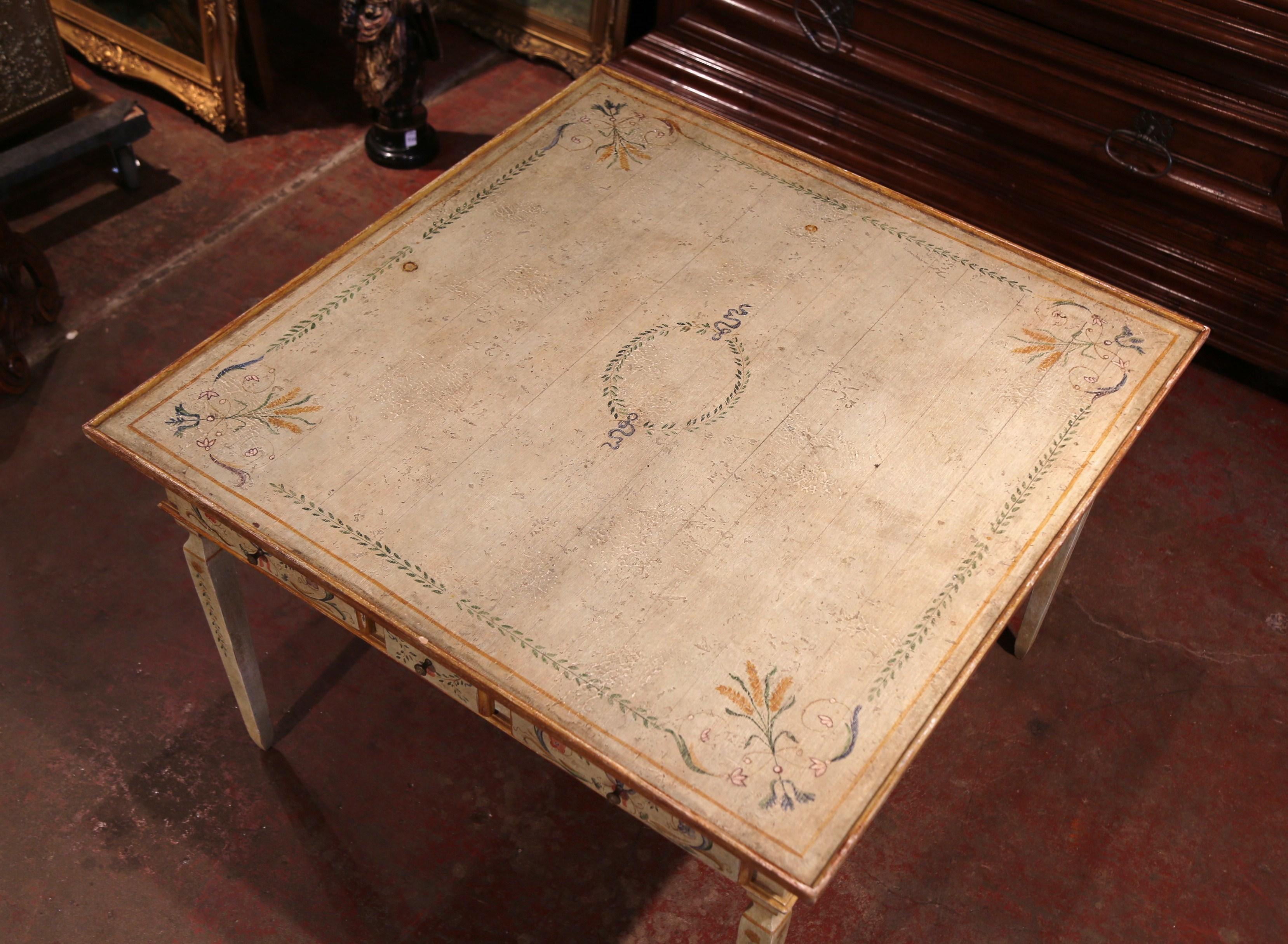Early 20th Century Italian Neoclassical Painted Square Game Table with Drawers 2