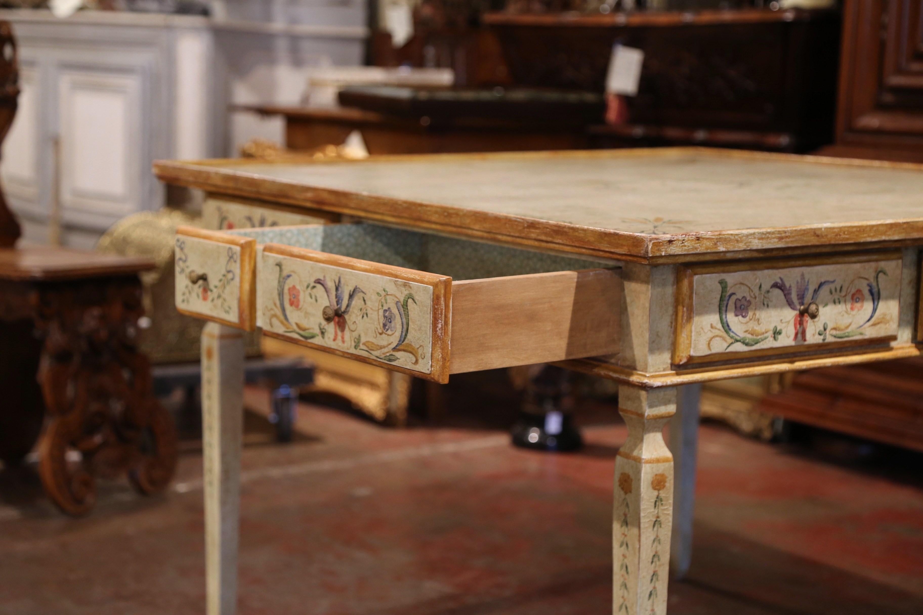 Early 20th Century Italian Neoclassical Painted Square Game Table with Drawers 3