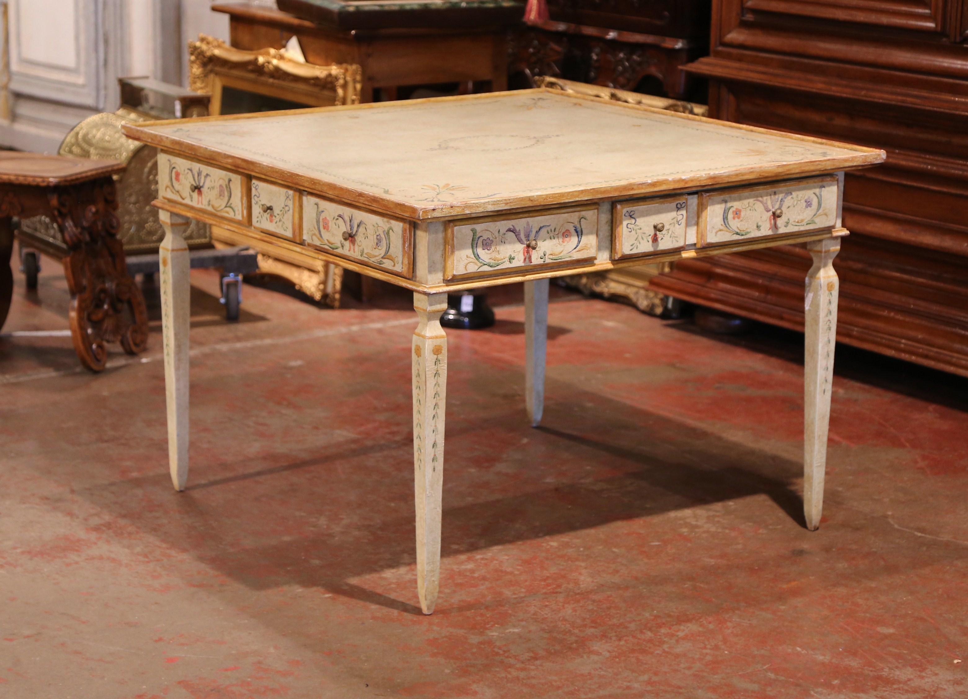 Early 20th Century Italian Neoclassical Painted Square Game Table with Drawers 4