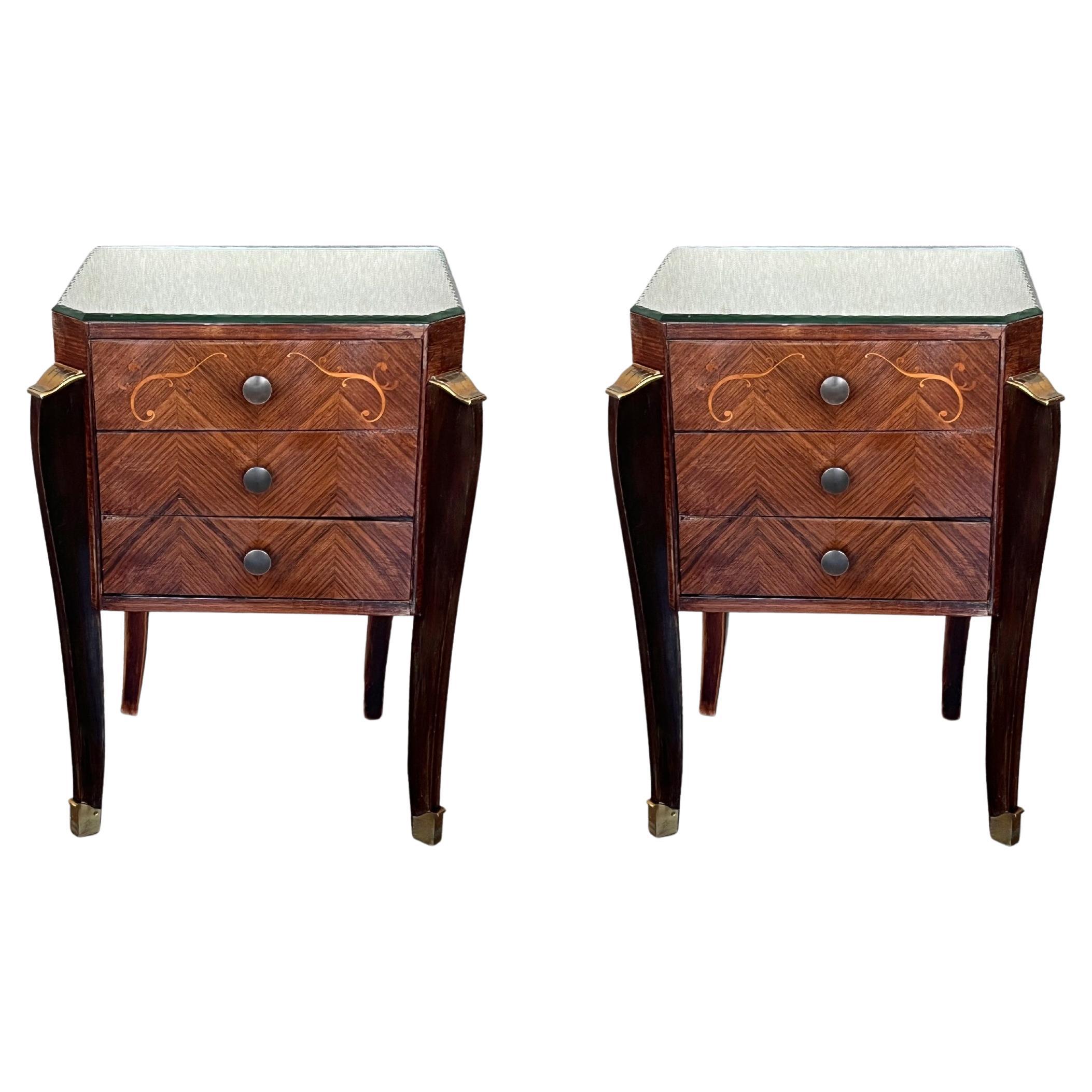 Early 20th Century Italian Neoclassical Pair of Bedside Tables in Mahogany