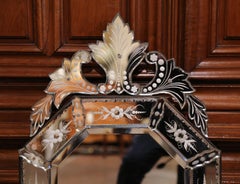 Early 20th Century Italian Octagonal Venetian Mirror with Painted Floral Etching