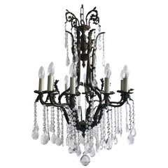 Early 20th Century Italian Ornate Birdcage Chandelier with Crystal Pear Drops