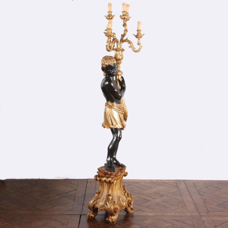 Moorish Early 20th Century Italian Painted and Gilt Figural Standing Candelabra