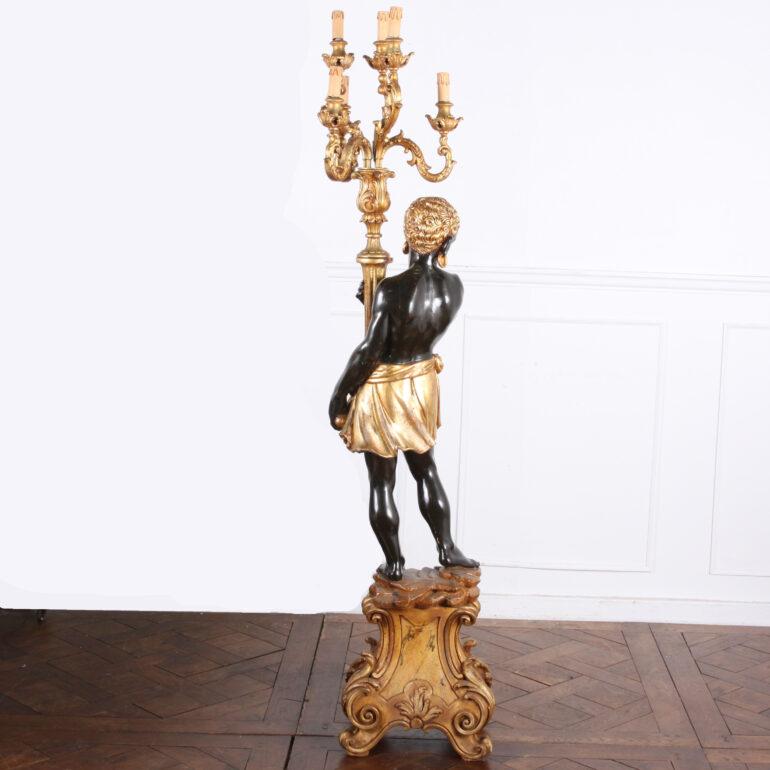 Wood Early 20th Century Italian Painted and Gilt Figural Standing Candelabra