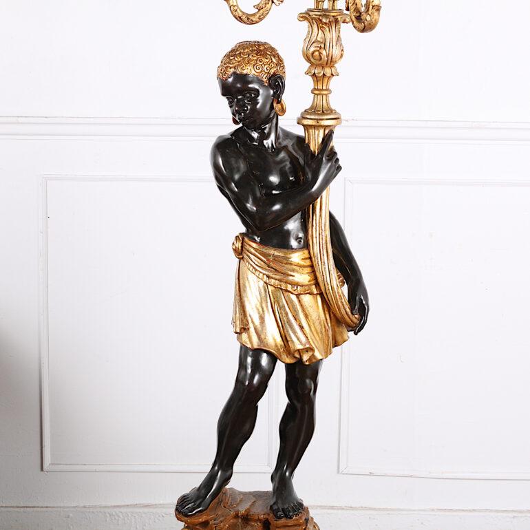 Early 20th Century Italian Painted and Gilt Figural Standing Candelabra 2