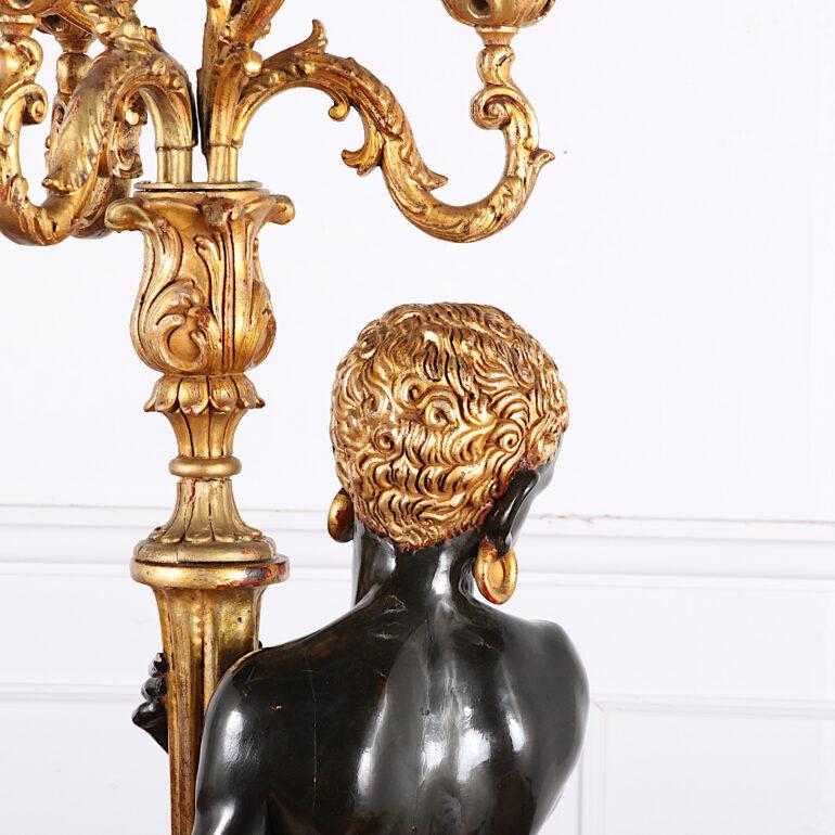 Early 20th Century Italian Painted and Gilt Figural Standing Candelabra 4