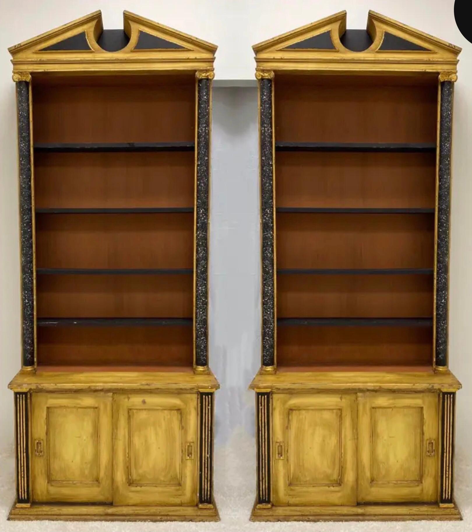 Poplar Early 20th Century Italian Painted Neo-Classical Bookcases, Pair