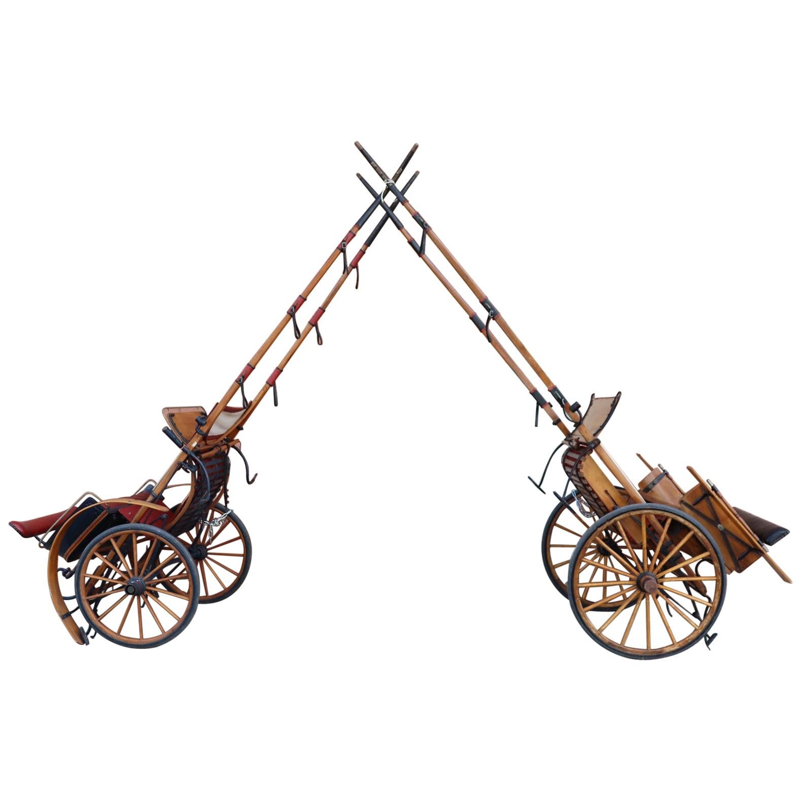 Early 20th Century Italian Pair of Horse Drawn Carriage Buggy Carriage Wagon