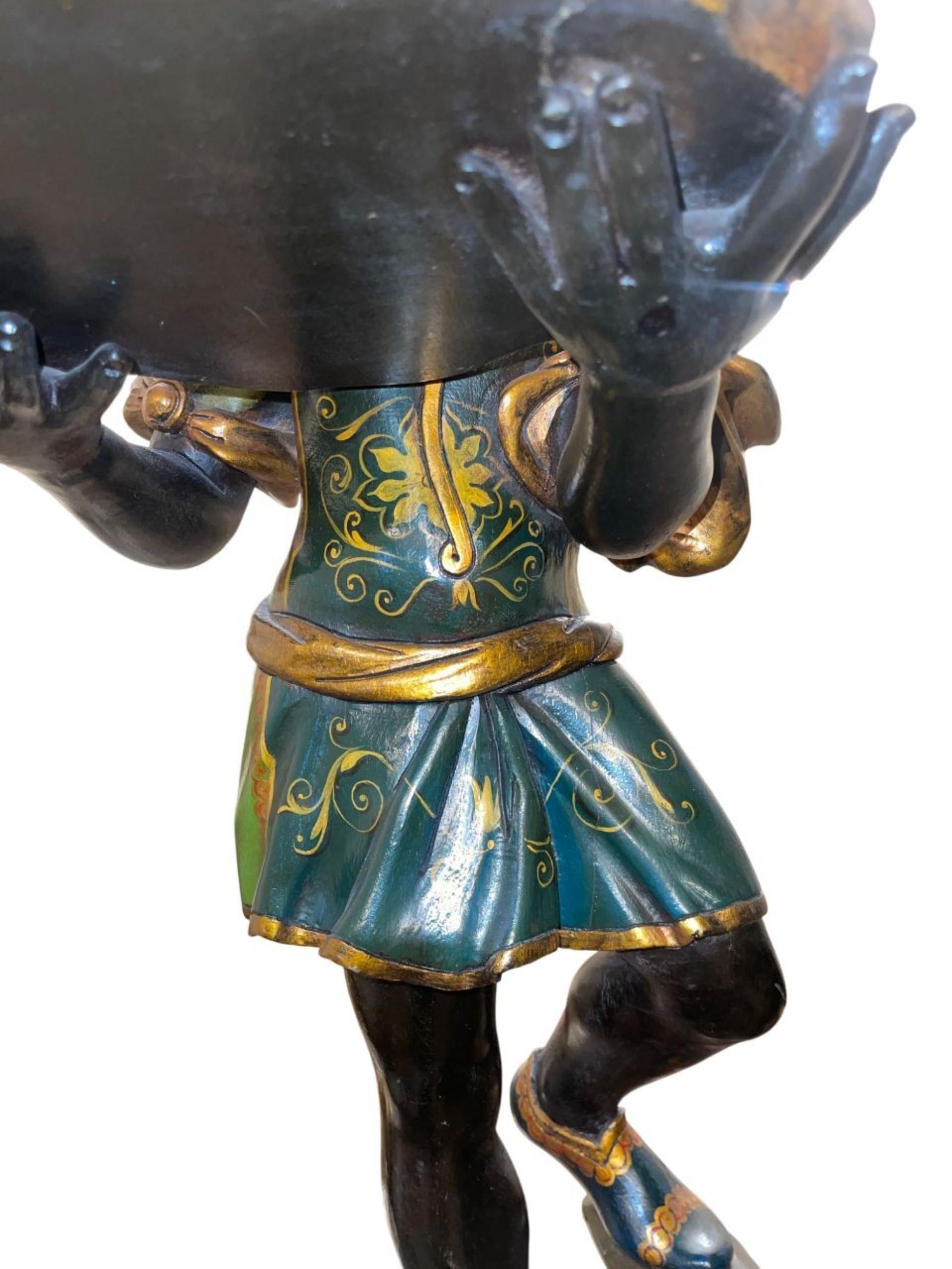 Legno Early 20th Century Italian Pair of Polychrome Blackamoor Carved Wood Figures in vendita