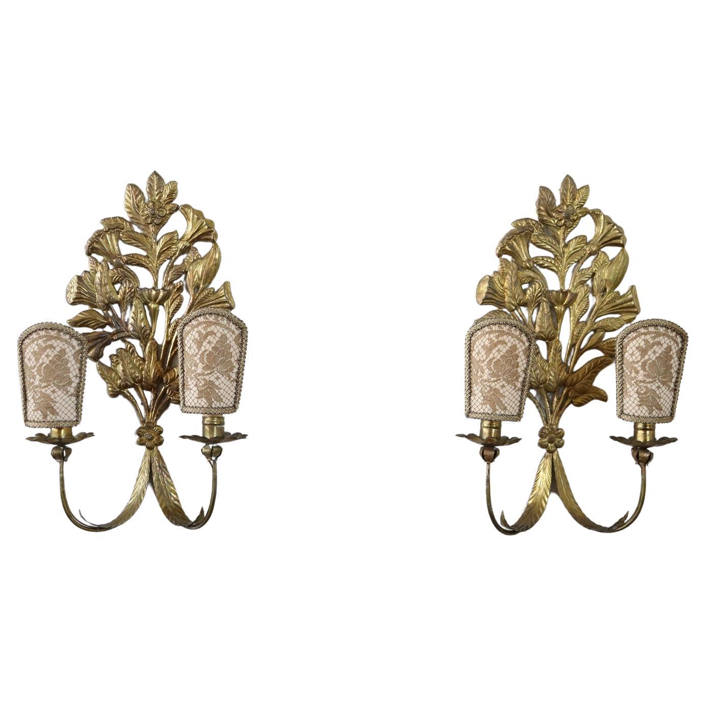 Early 20th Century Italian Pair of Wall Lights or Sconces in Gilded Metal