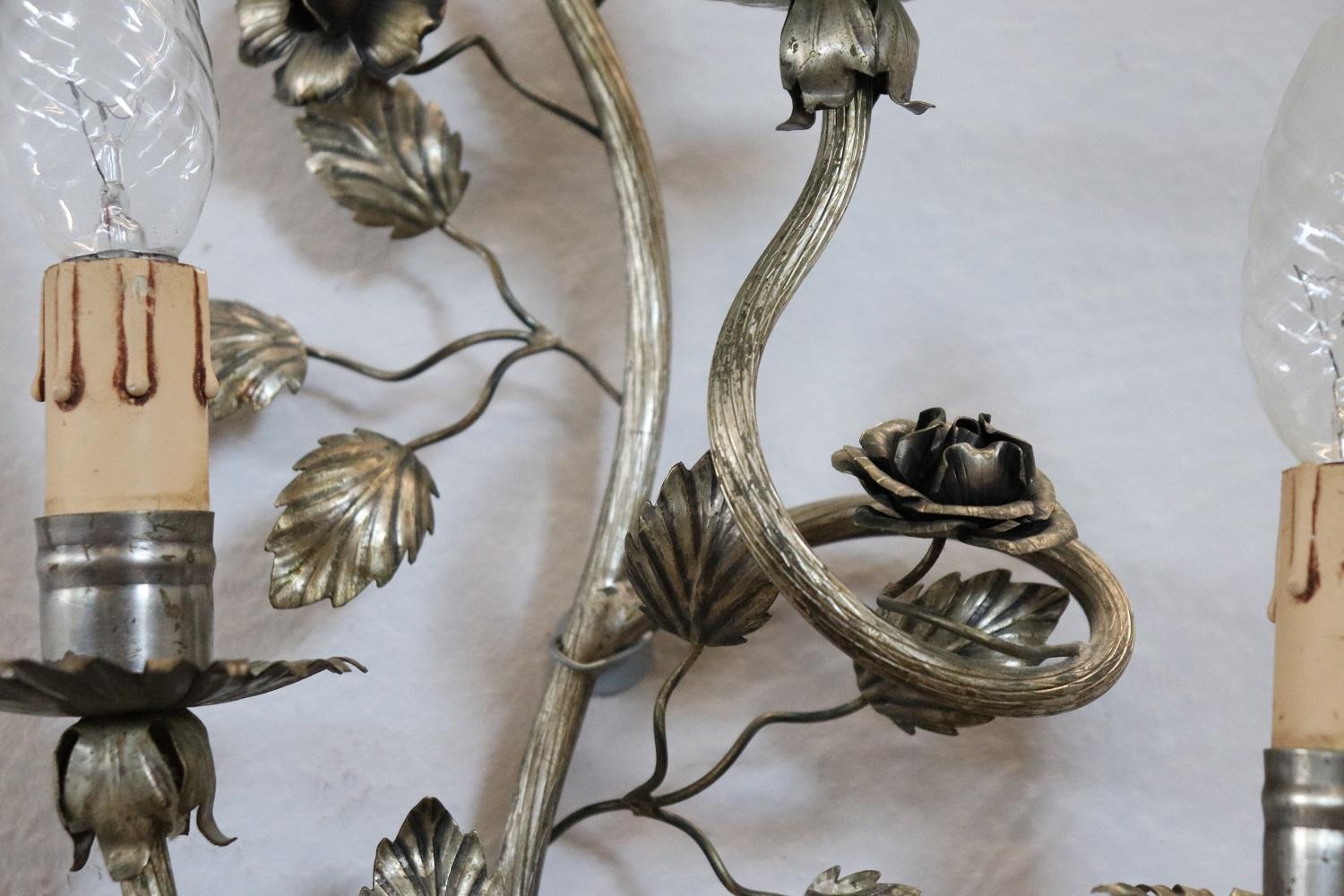 Early 20th Century Italian Pair of Wall Lights or Sconces in Silvered Metal For Sale 3