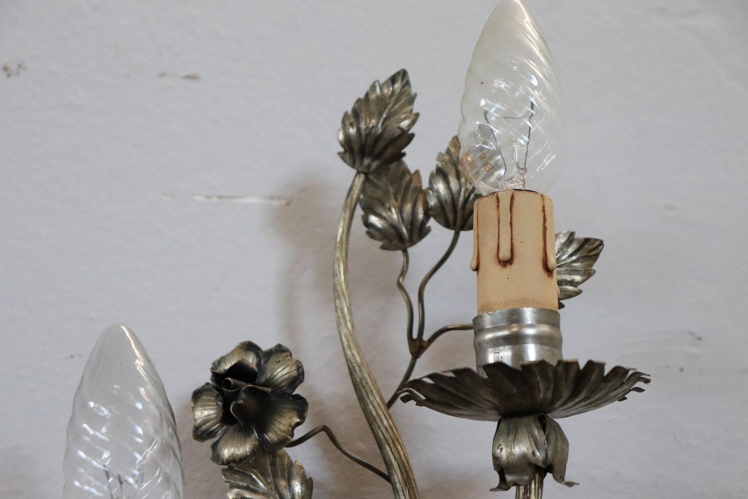 Early 20th Century Italian Pair of Wall Lights or Sconces in Silvered Metal For Sale 4