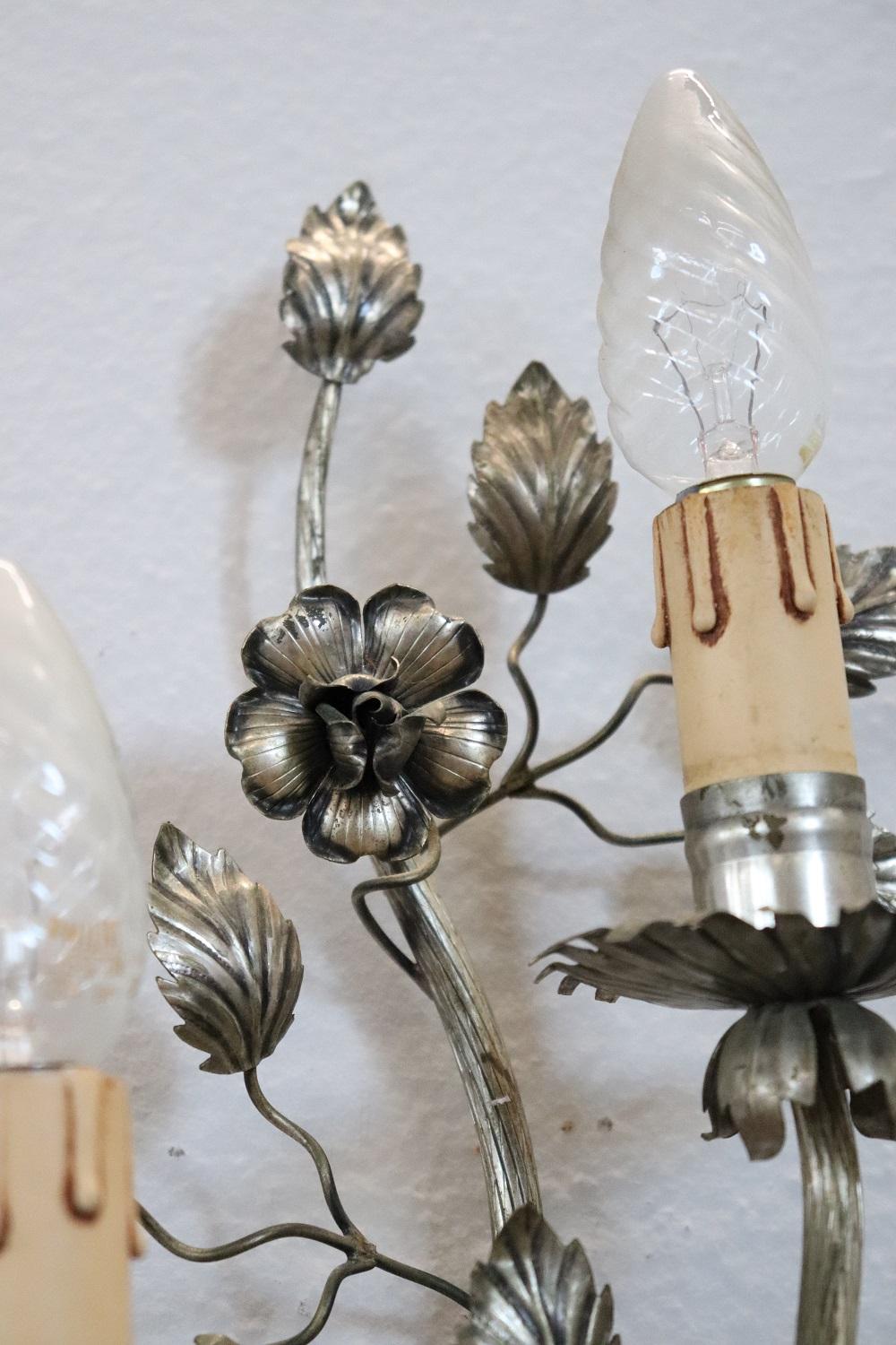 Early 20th Century Italian Pair of Wall Lights or Sconces in Silvered Metal For Sale 5