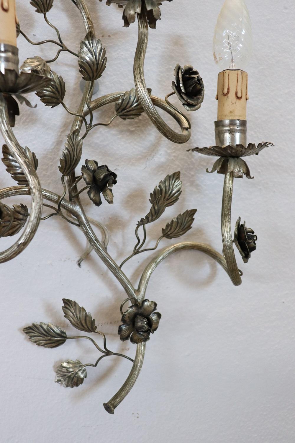 Early 20th Century Italian Pair of Wall Lights or Sconces in Silvered Metal For Sale 6