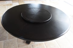 Early 20th Century Italian Pine Farm Table with Lazy Susan in Dark Walnut Finish