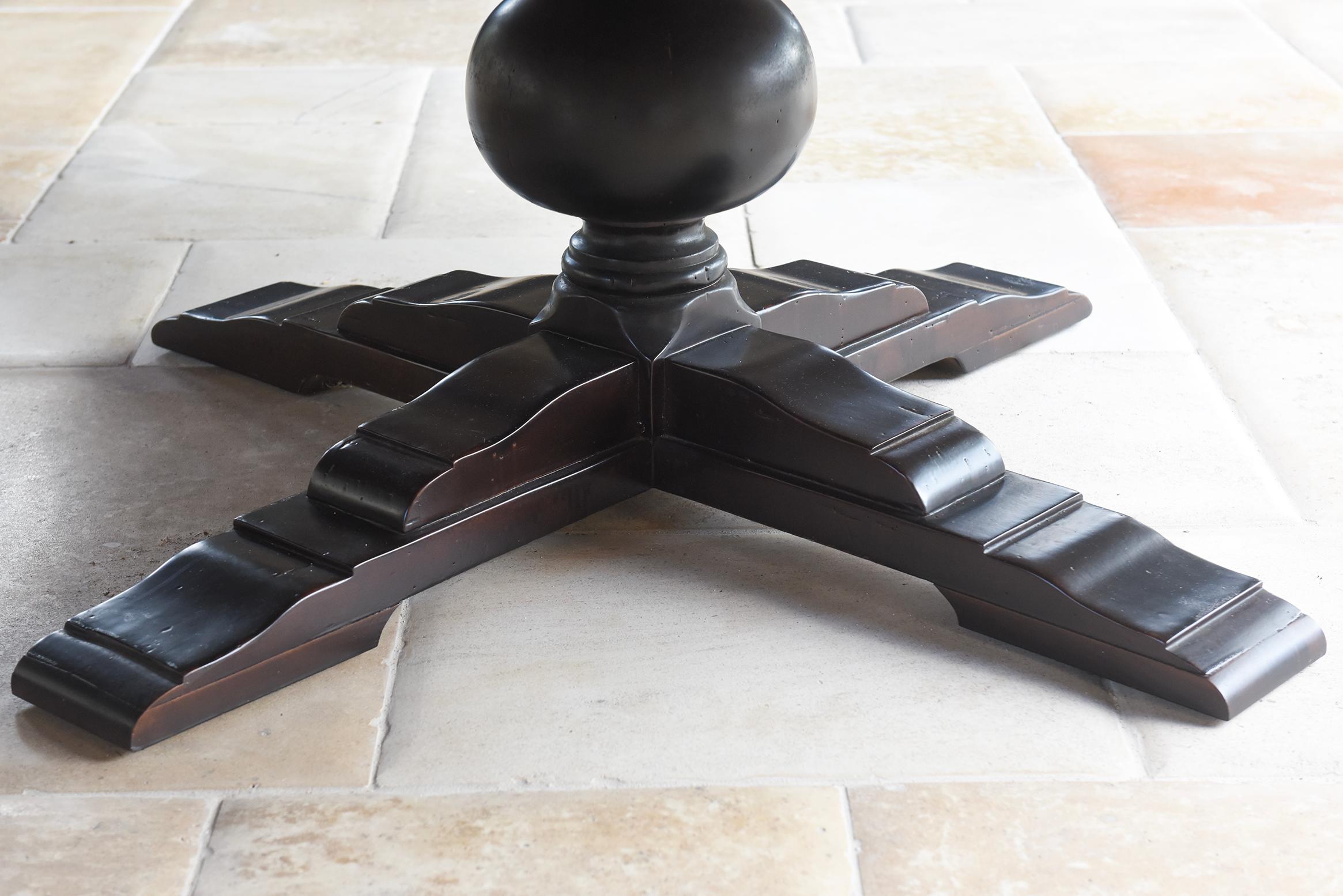 Hand-Carved Early 20th Century Italian Pine Farm Table with Lazy Susan in Dark Walnut Finish For Sale