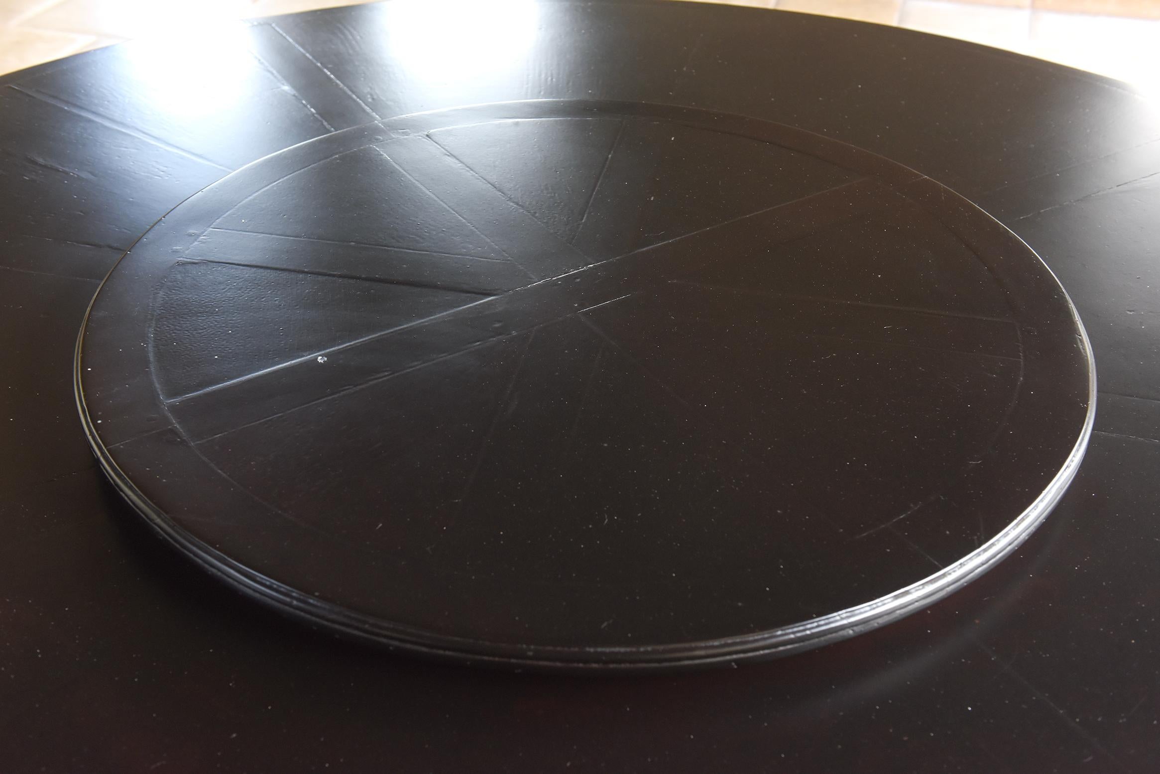 Early 20th Century Italian Pine Farm Table with Lazy Susan in Dark Walnut Finish In Good Condition For Sale In North Miami, FL