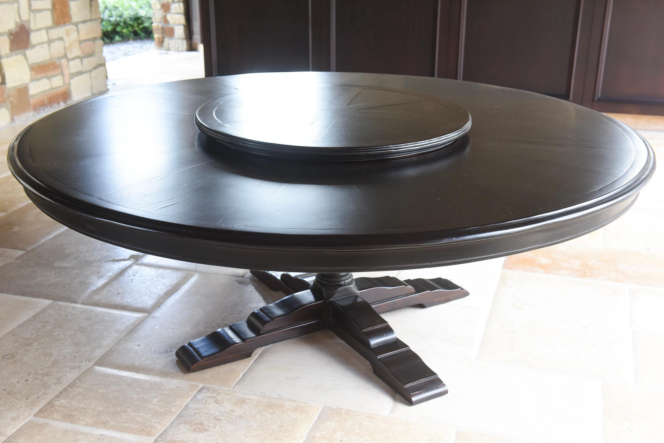 Early 20th Century Italian Pine Farm Table with Lazy Susan in Dark Walnut Finish For Sale 2