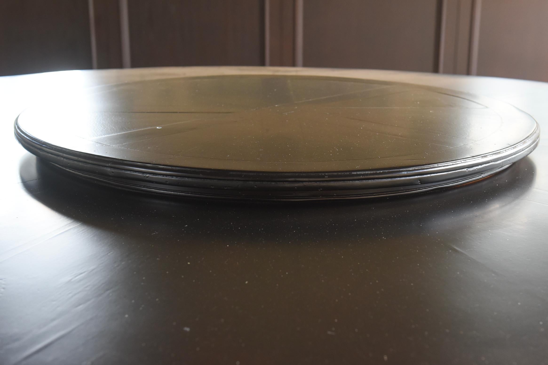 Early 20th Century Italian Pine Farm Table with Lazy Susan in Dark Walnut Finish For Sale 5