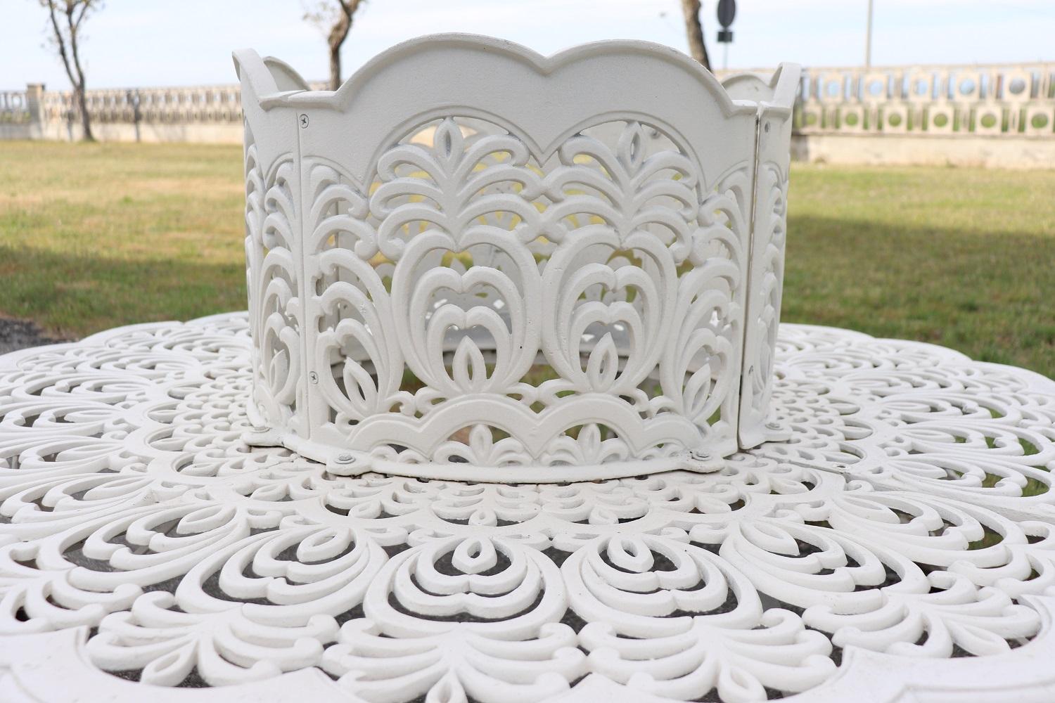 Early 20th Century Italian Rare Garden Tree Bench in White Wrought Iron 1